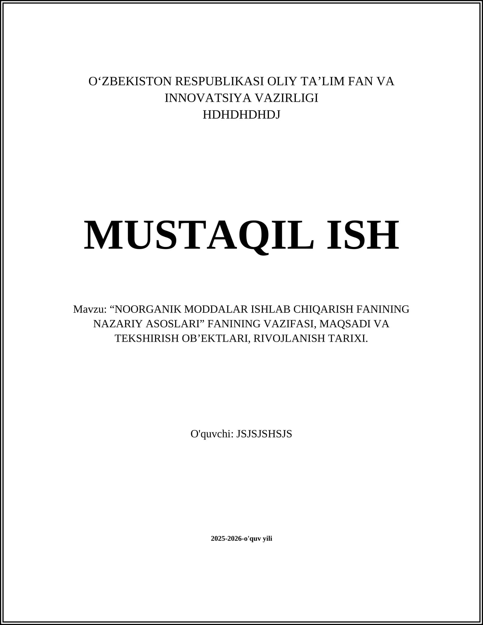 NOORGANIK MODDALAR ISHLAB CHIQARISH FANINING NAZARIY ASOSLARI
