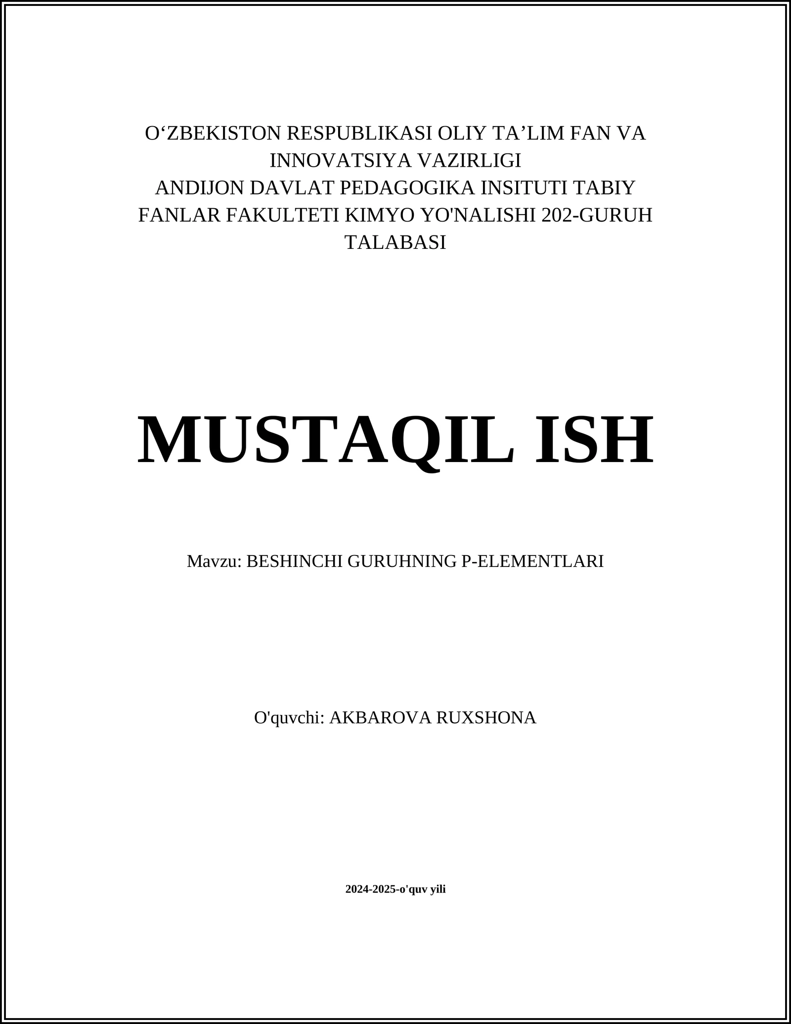 BESHINCHI GURUHNING P-ELEMENTLARI