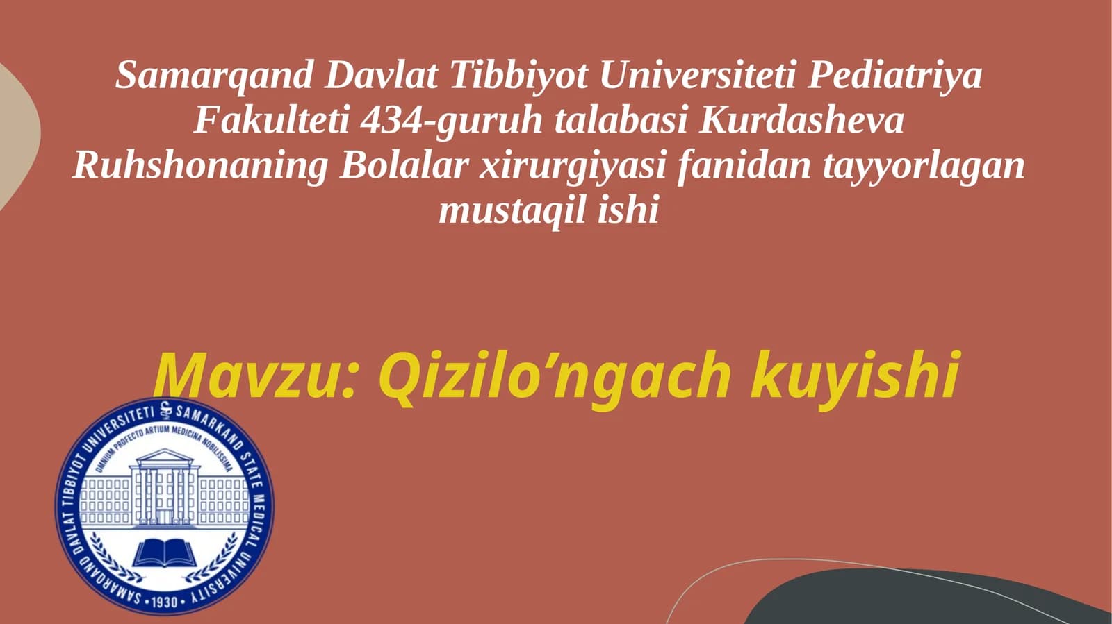 Bolalar xirurgiyasi fanidan taqdimot