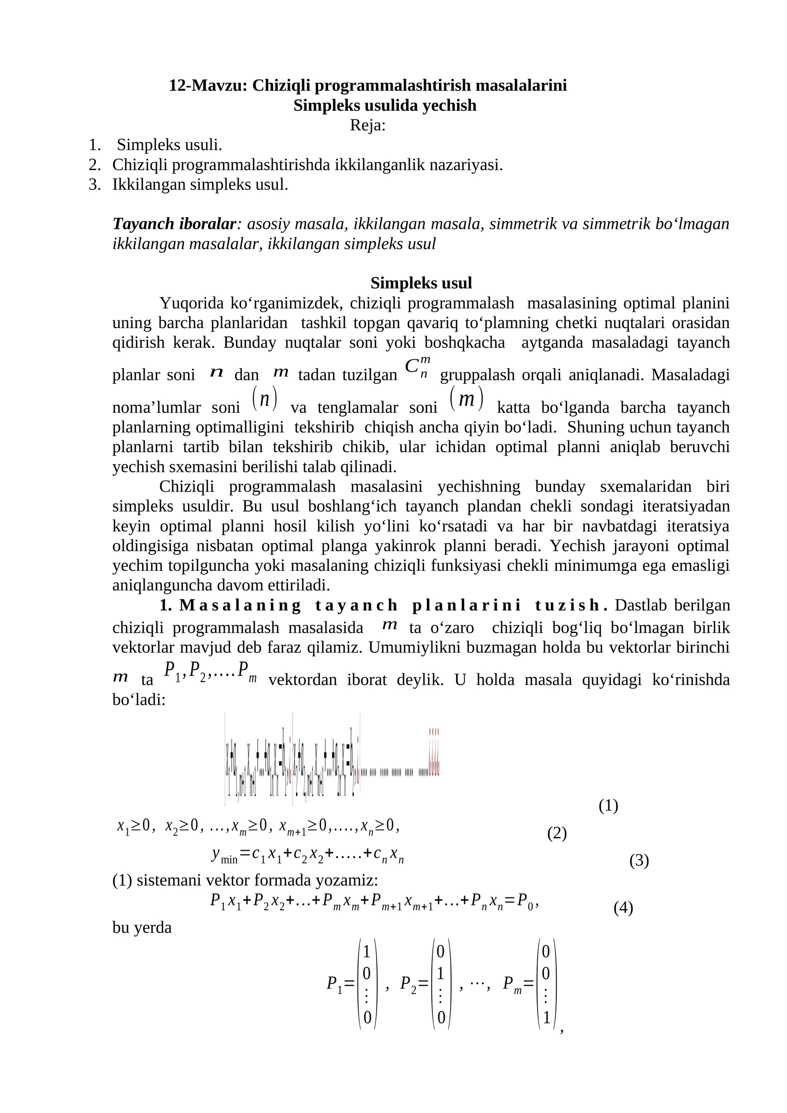 Chiziqli programmalashtirish masalalarini