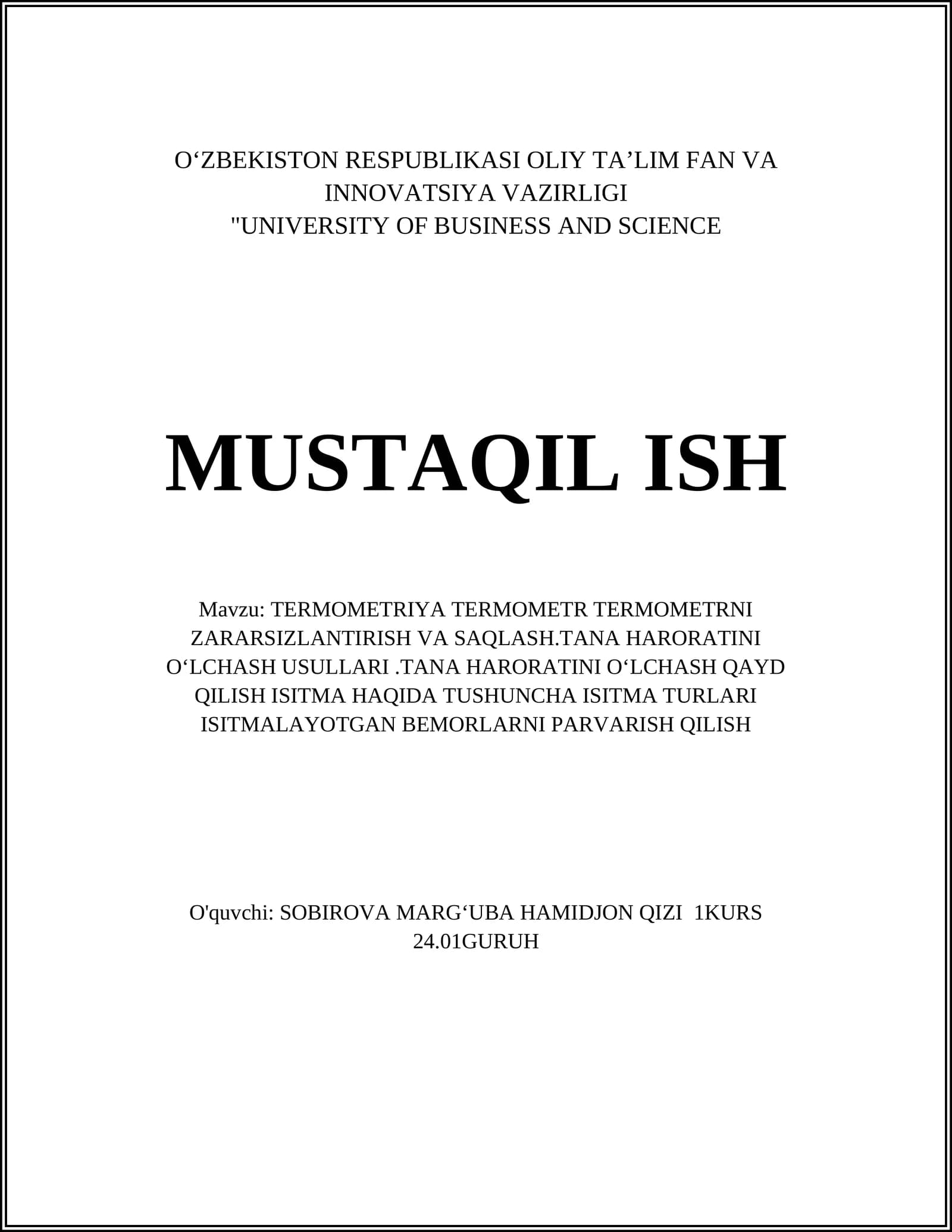 TERMOMETRIYA TERMOMETR TERMOMETRNI ZARARSIZLANTIRISH VA SAQLASH