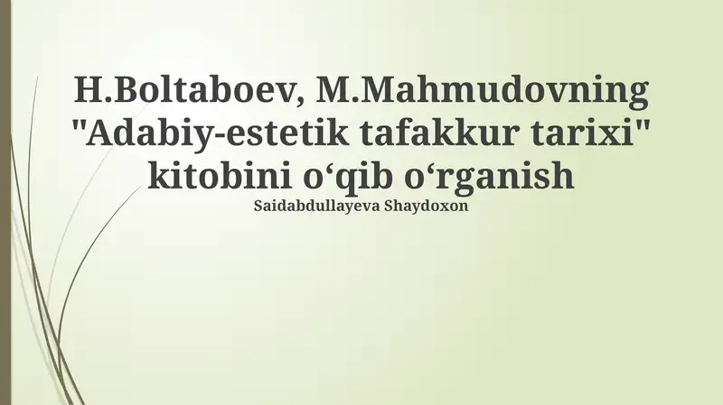 Adabiy-estetik tafakkur tarixi kitobi
