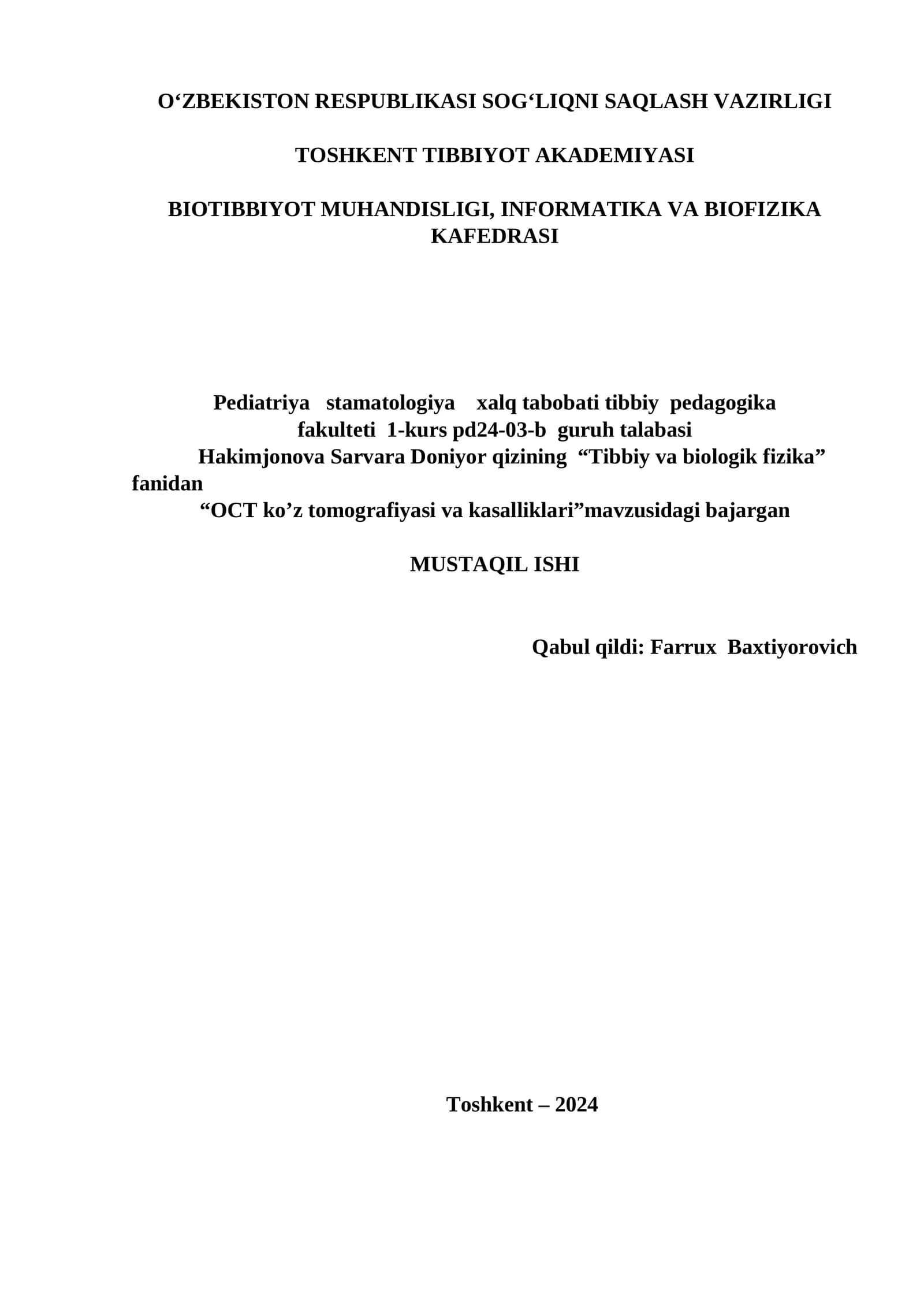 "OCT ko’z tomografiyasi va kasalliklari"