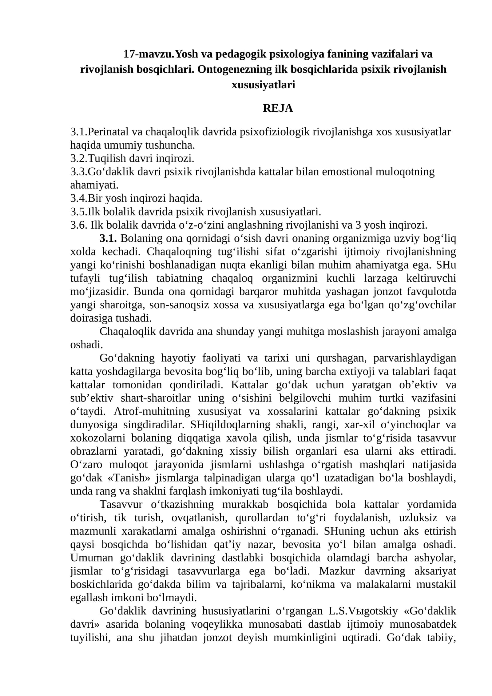 Yosh va pedagogik psixologiya fanining vazifalari va rivojlanish bosqichlari