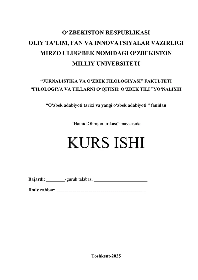 "Hamid Olimjon lirikasi"