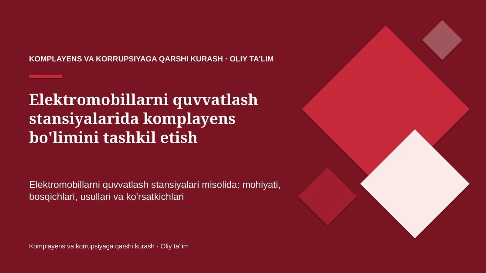 elektromobillarni quvvatlash stansiyalarida komplayens bo'limini tashkil etish 7780