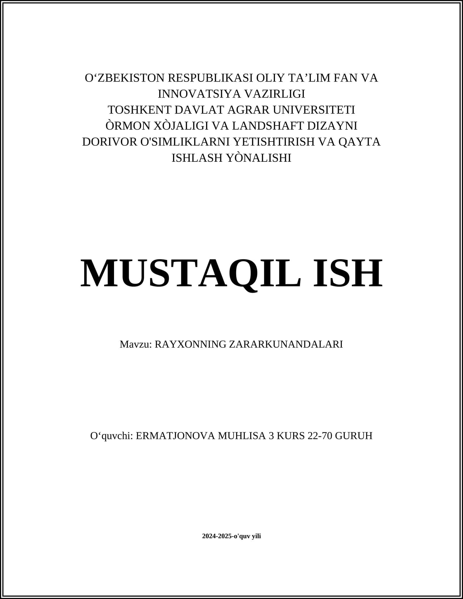 Rayxonning Zararkunandalari
