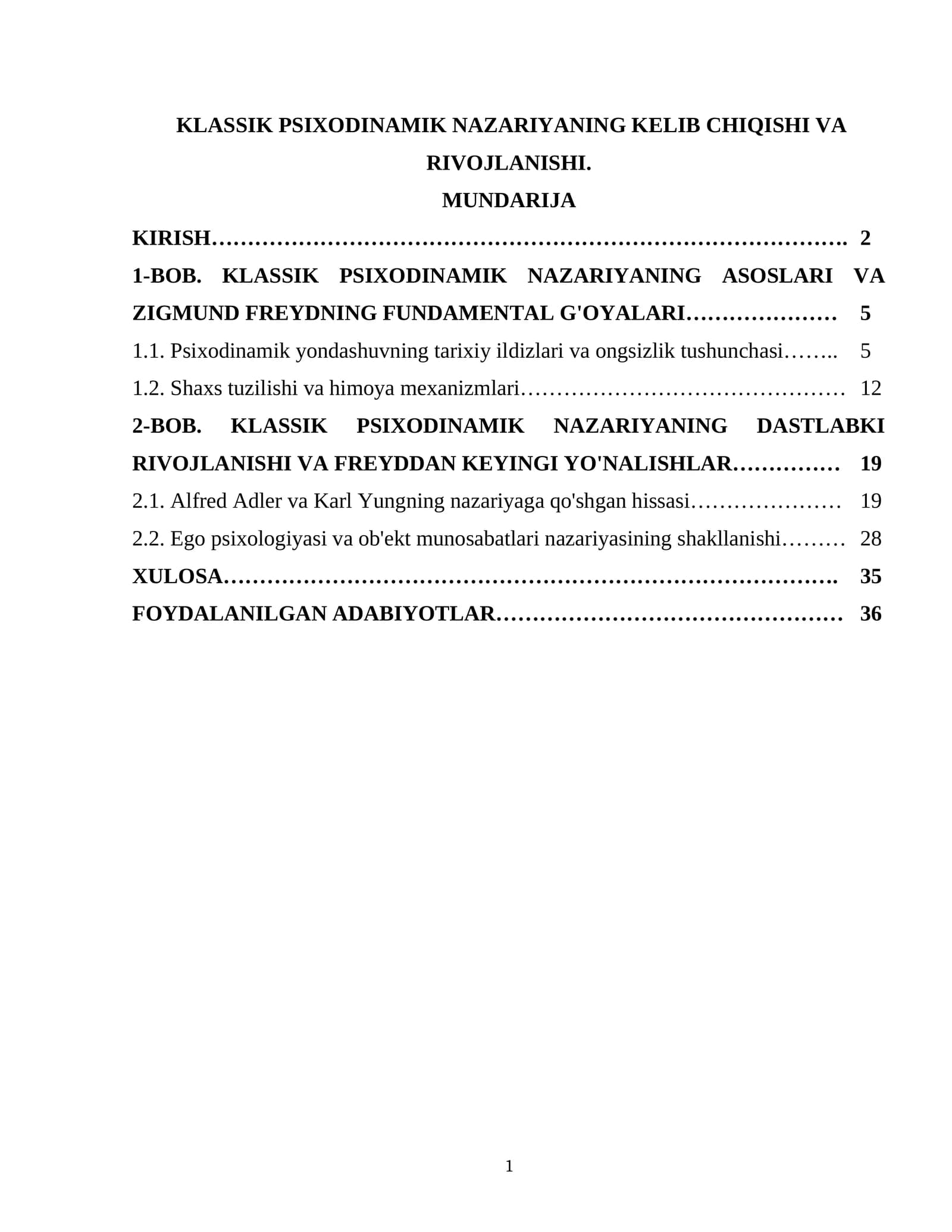 KLASSIK PSIXODINAMIK NAZARIYANING KELIB CHIQISHI VA RIVOJLANISHI