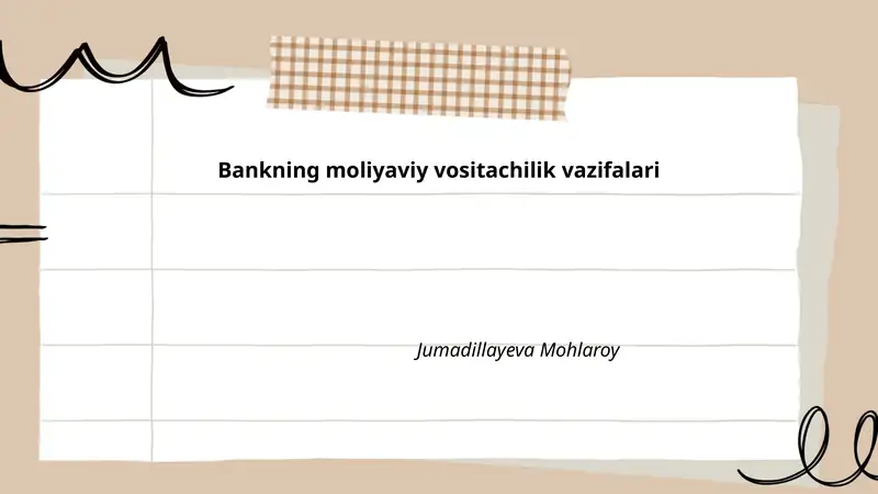 Bankning moliyaviy vositachilik vazifalari