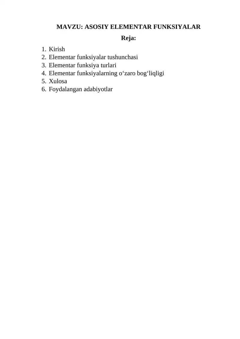 ASOSIY ELEMENTAR FUNKSIYALAR