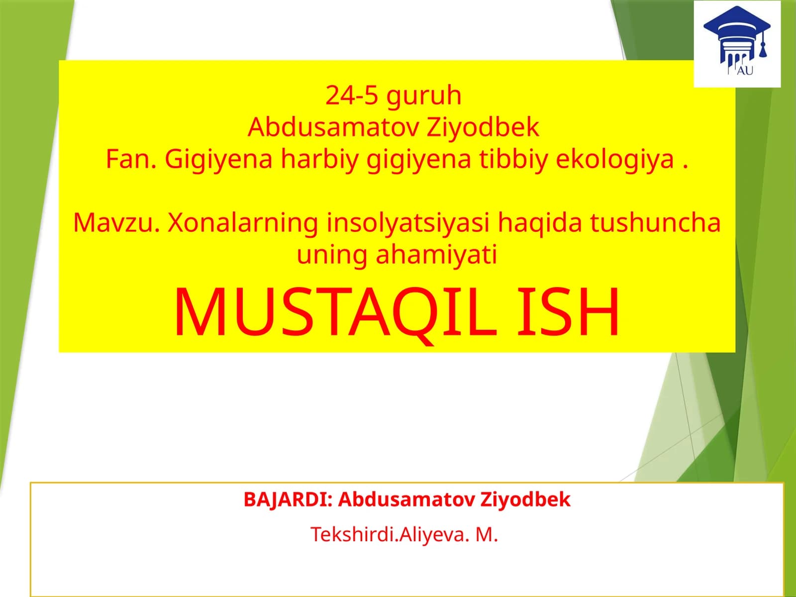Xonalarning insolyatsiyasi haqida tushuncha