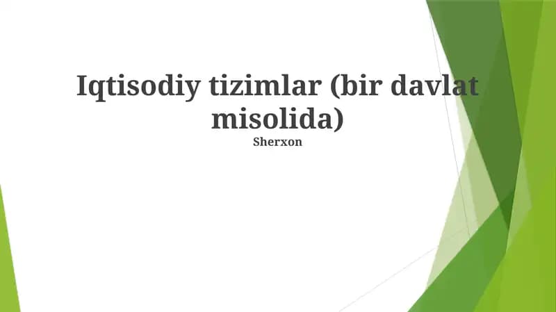 Iqtisodiy tizimlar (bir davlat misolida)