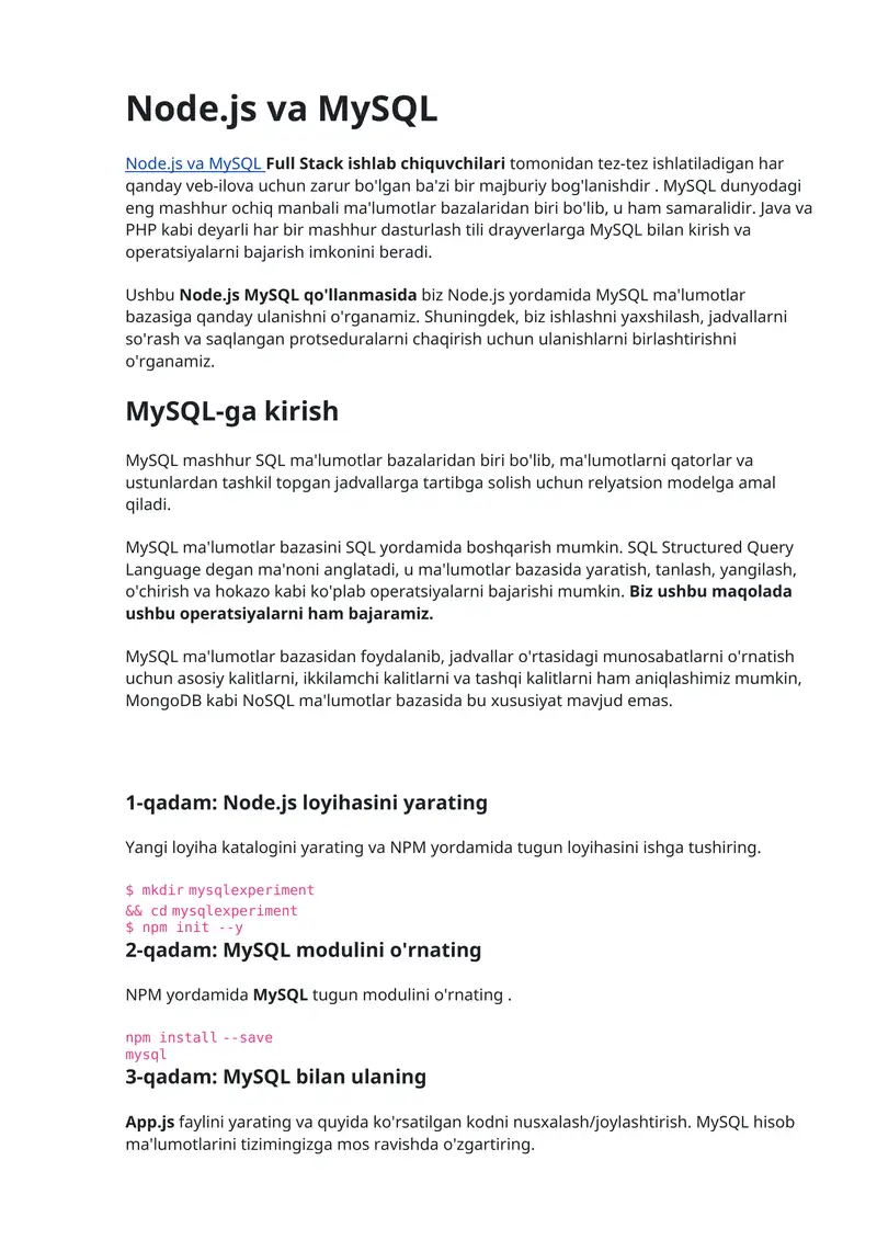 Node.js va MySQL