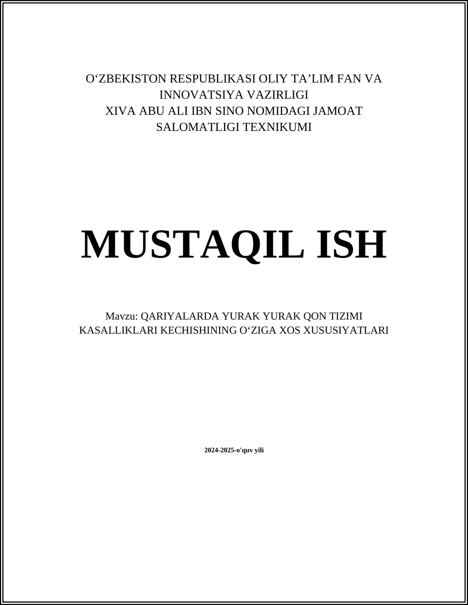 QARIYALARDA YURAK YURAK QON TIZIMI KASALLIKLARI KECHISHINING OʻZIGA XOS XUSUSIYATLARI