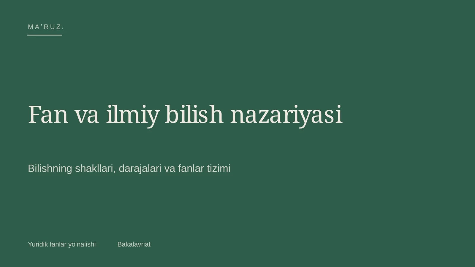 MAʼRUZA 1