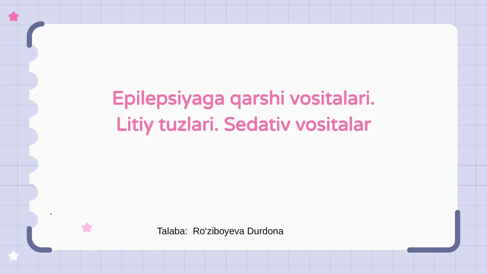 Epilepsiyaga qarshi vositalar. Litiy tuzlari. Sedativ vositalar.