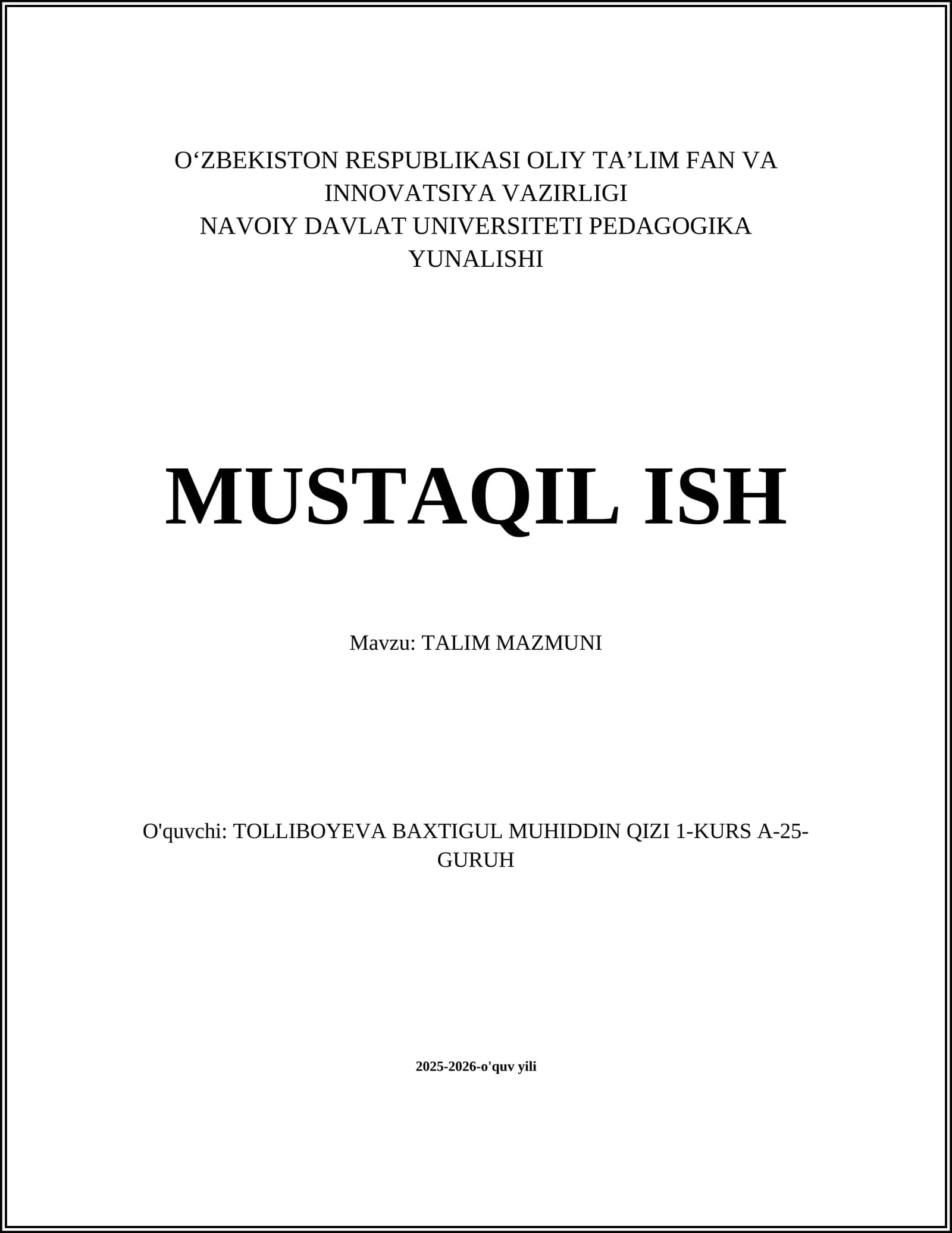 TALIM MAZMUNI