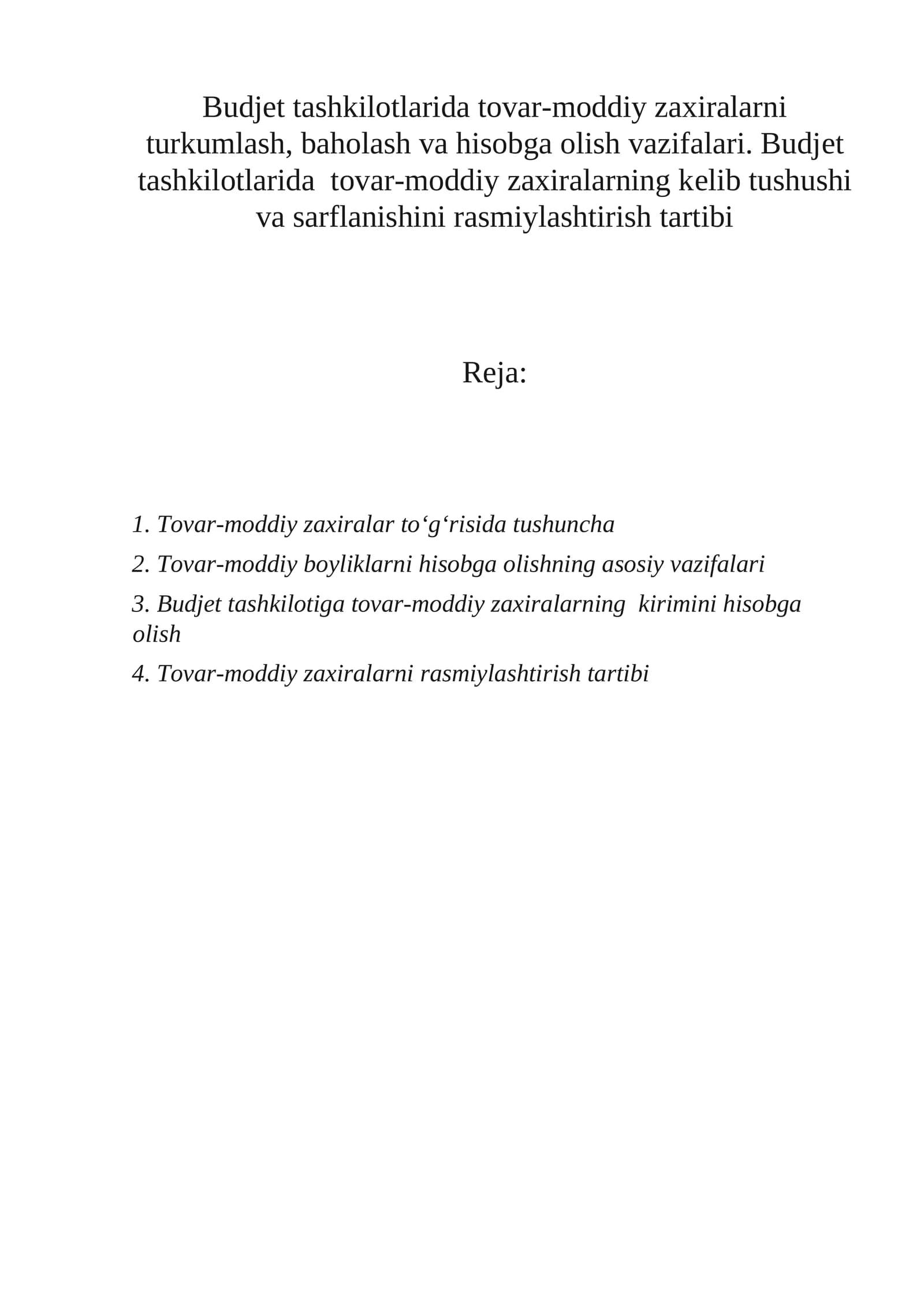 Tovar-moddiy zaxiralar to‘g‘risida tushuncha