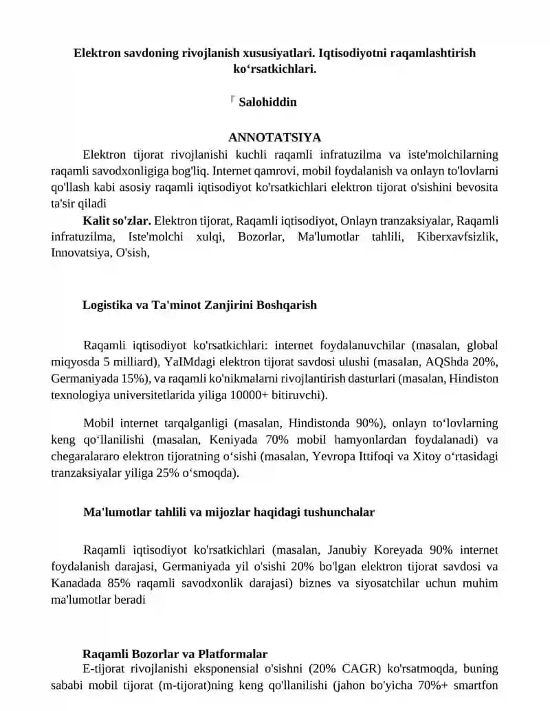 Elektron savdoning rivojlanish xususiyatlari