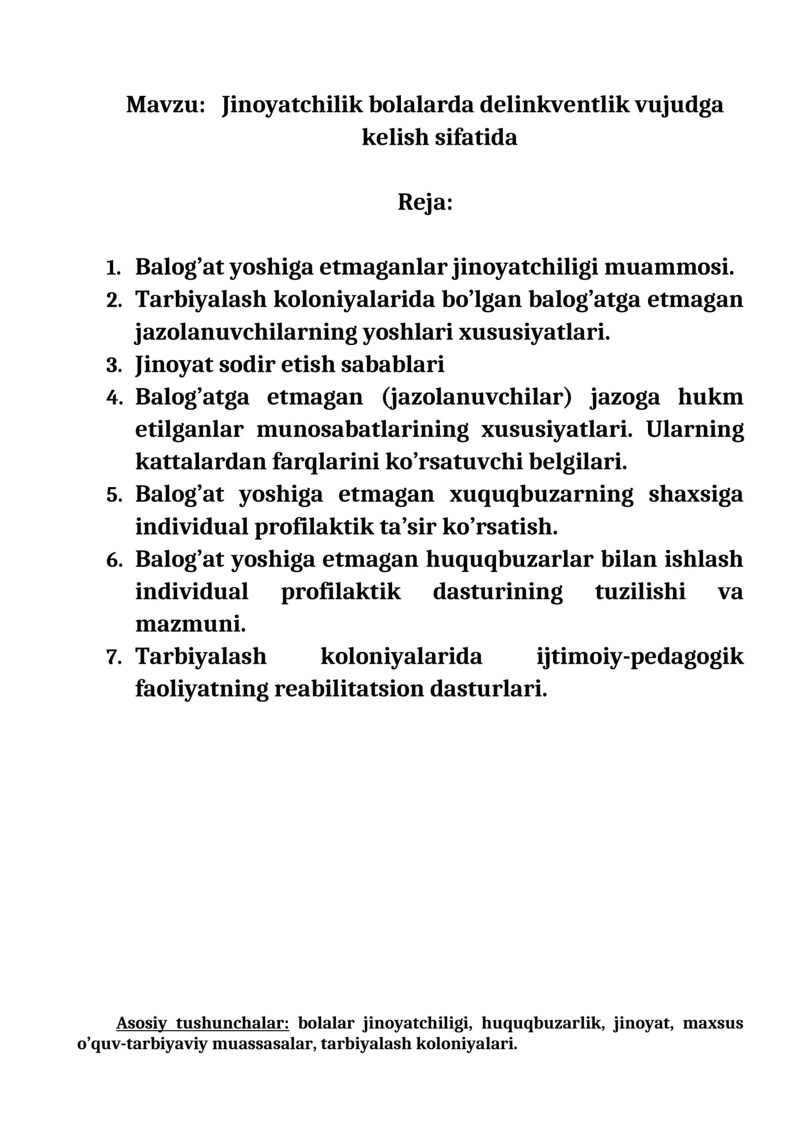 Jinoyatchilik bolalarda delinkventlik vujudga kelish sifatida