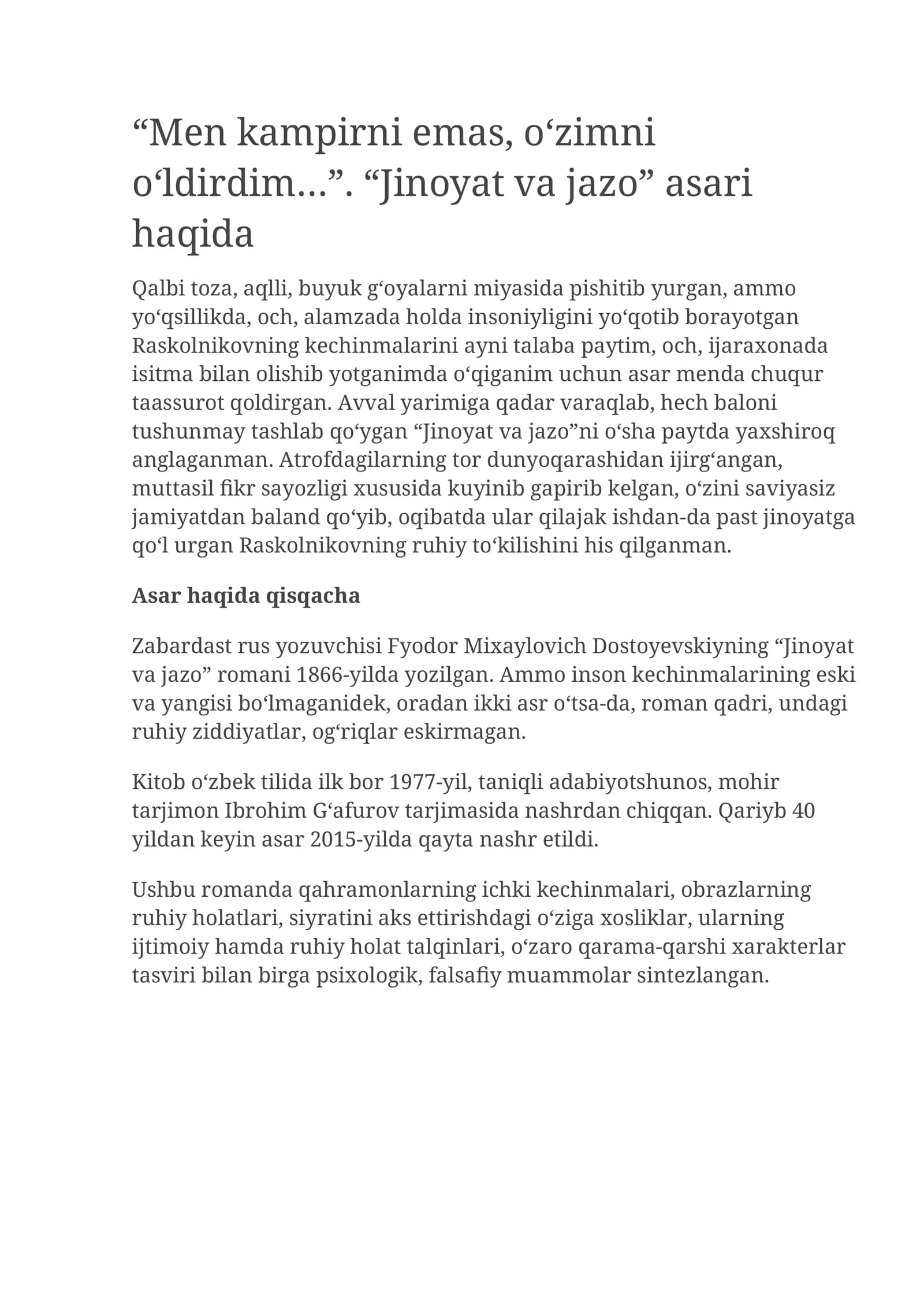 Jinoyat va jazo