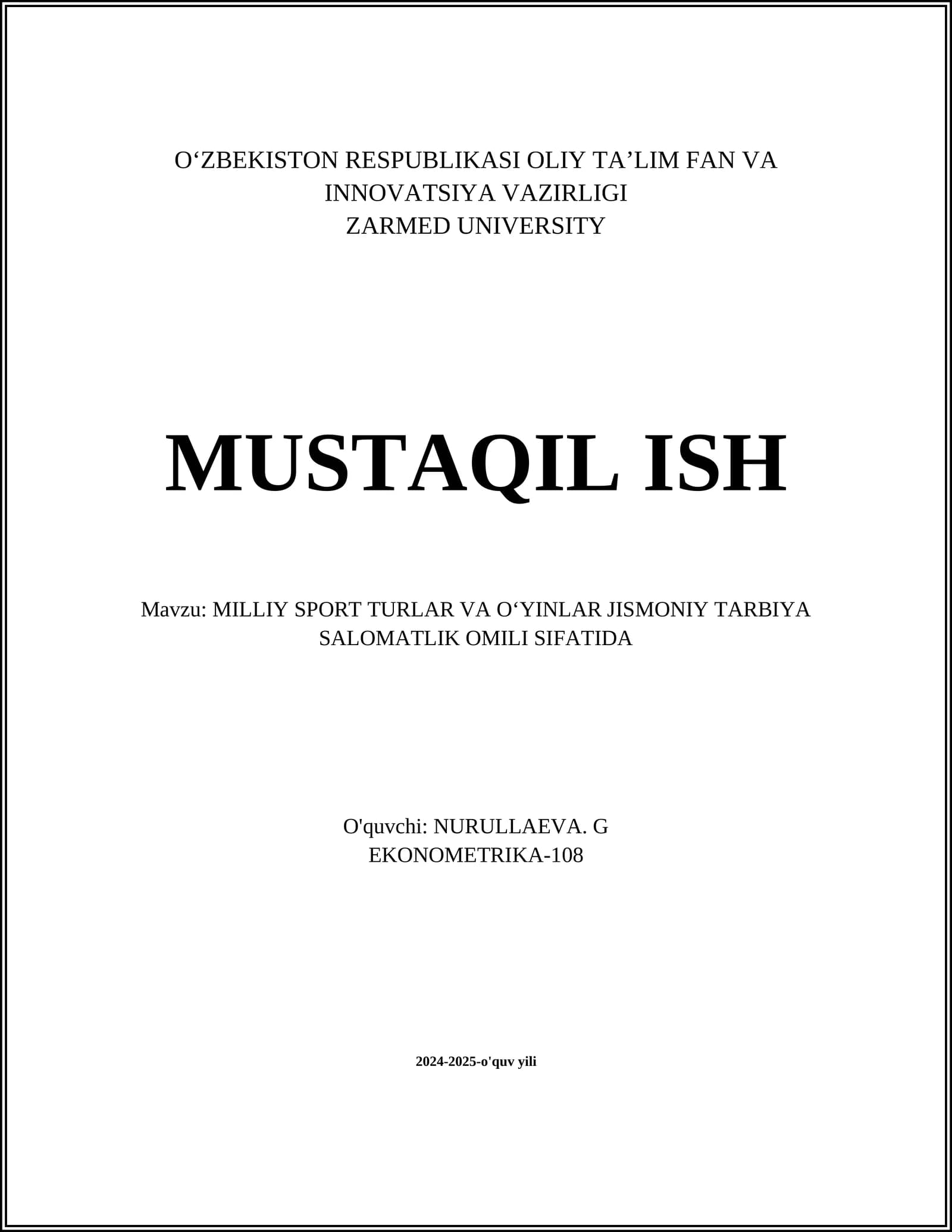 MILLIY SPORT TURLAR VA OʻYINLAR JISMONIY TARBIYA SALOMATLIK OMILI SIFATIDA