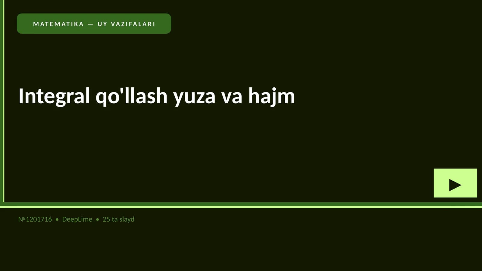 Integral qo'llash yuza va hajm