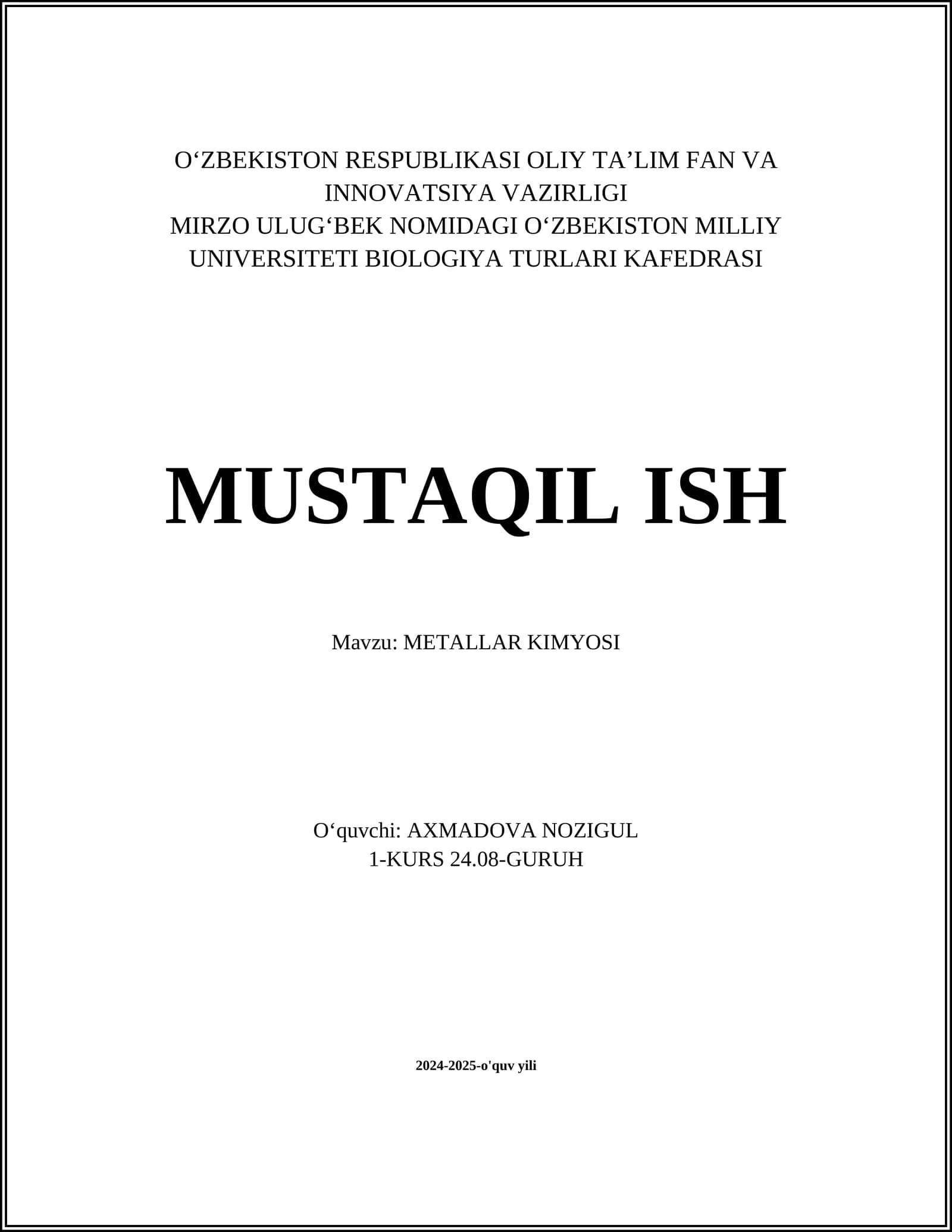 METALLAR KIMYOSI