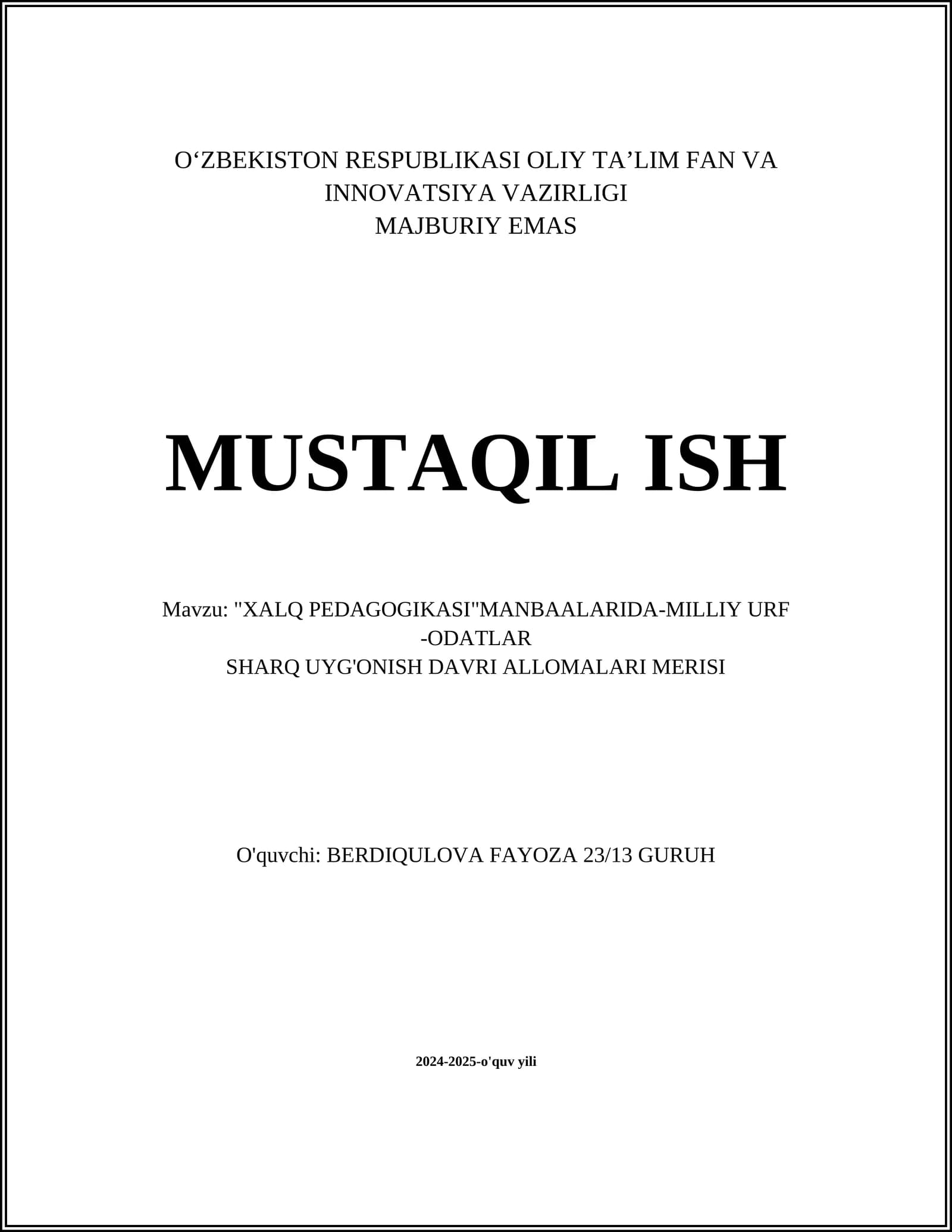 XALQ PEDAGOGIKASI