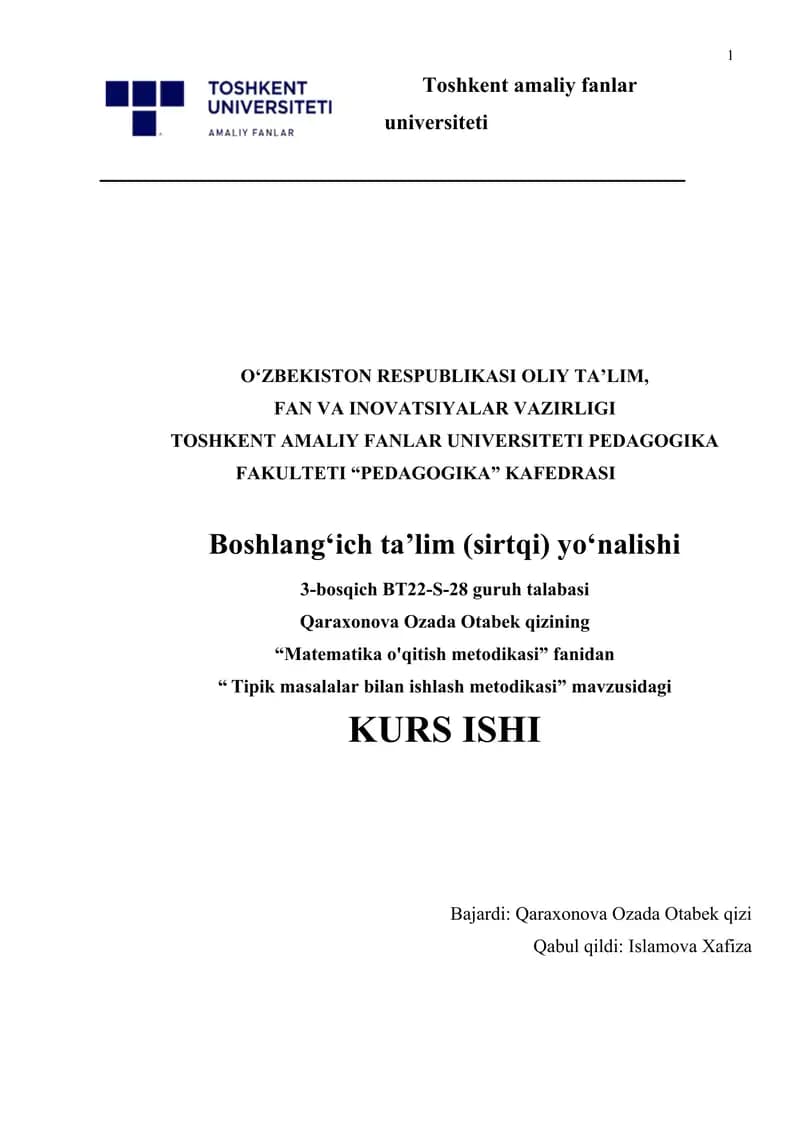 Tipik masalalar bilan ishlash metodikasi.