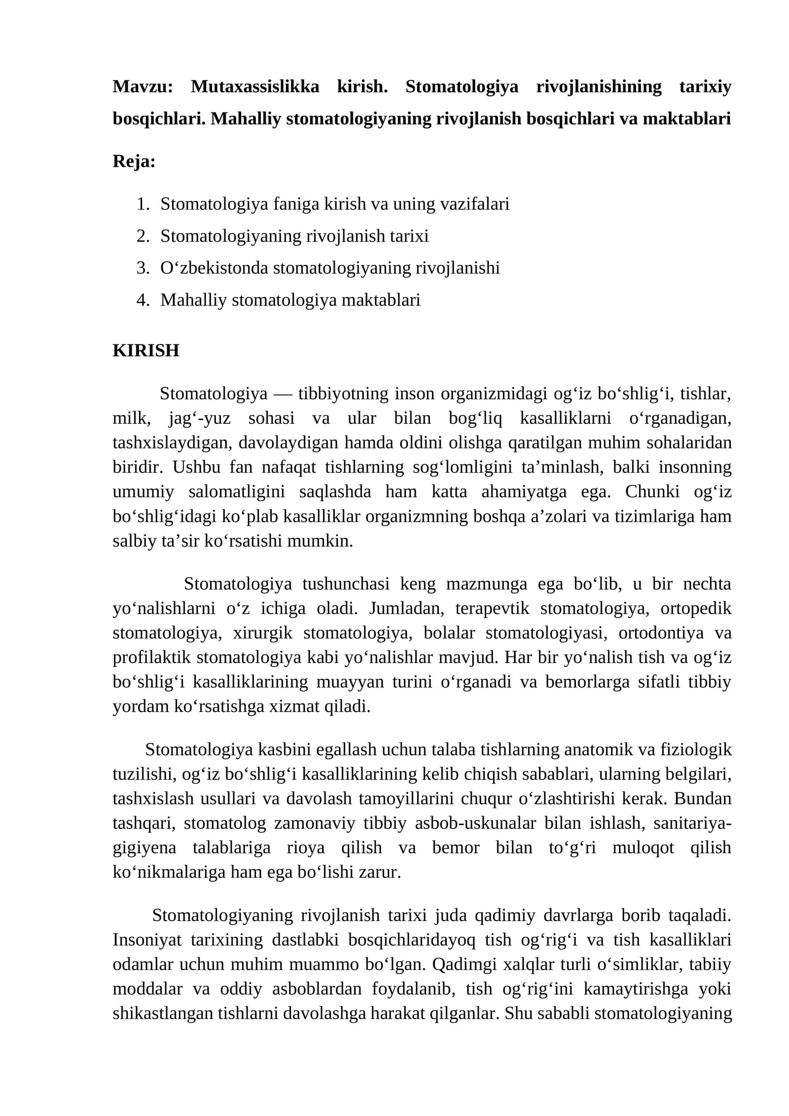 Stomatologiya faniga kirish