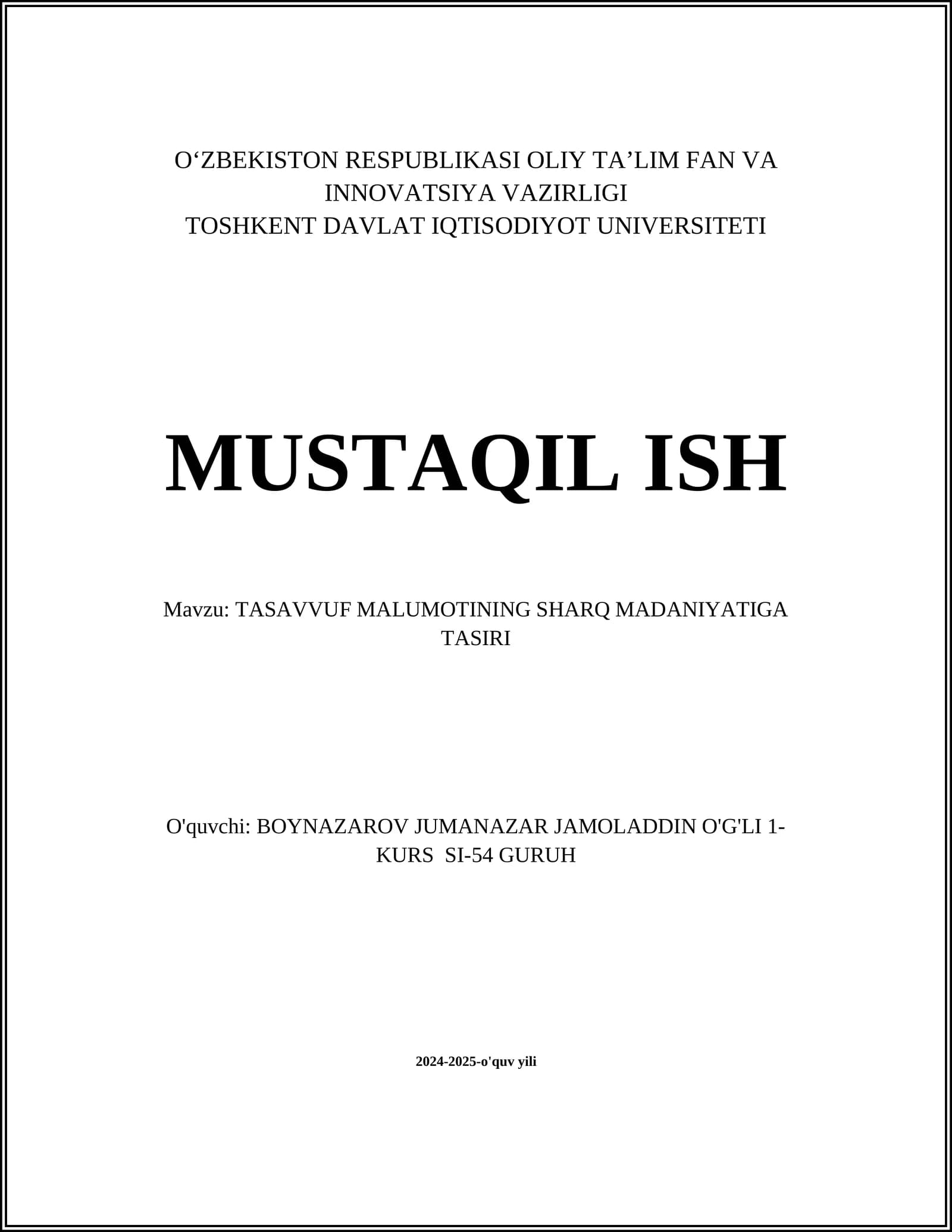 TASAVVUF MALUMOTINING SHARQ MADANIYATIGA TASIRI