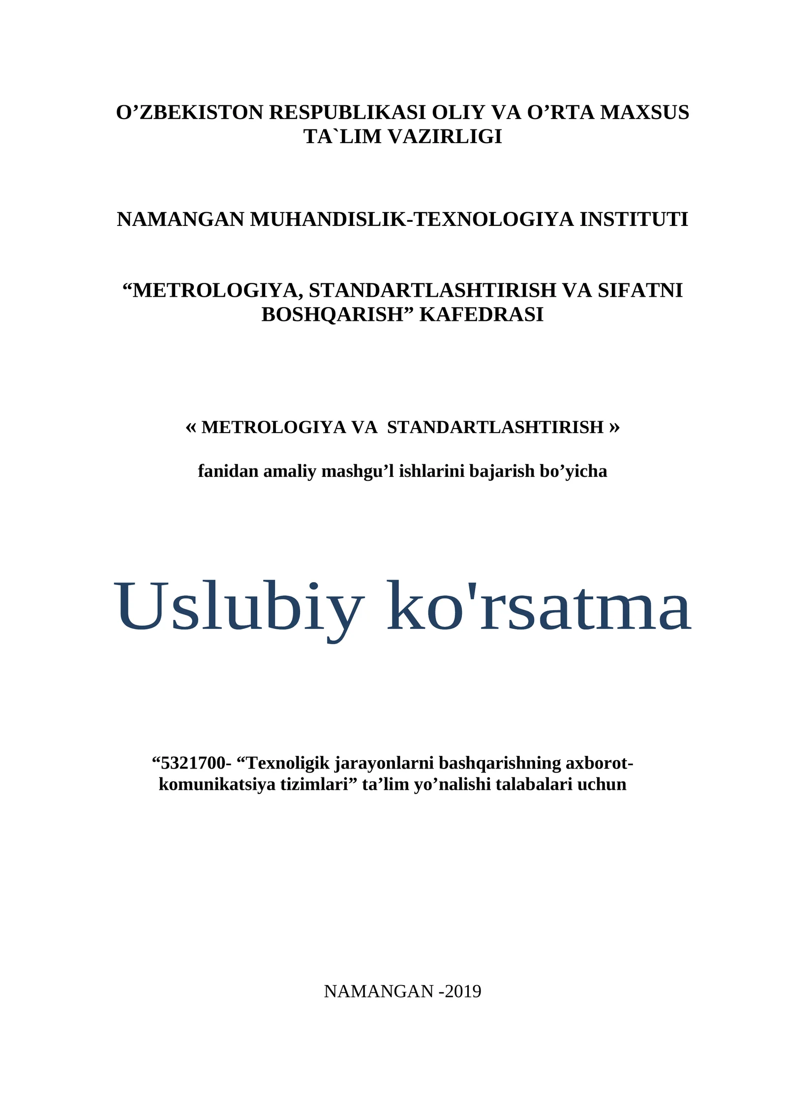 METROLOGIYA VA STANDARTLASHTIRISH