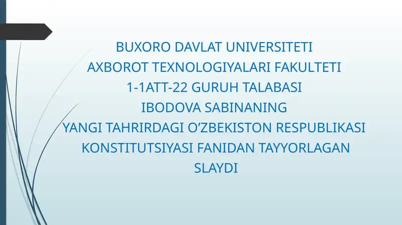 Yangitahrirdagi O’zbekiston Respublikasi Konstitutsiyasi