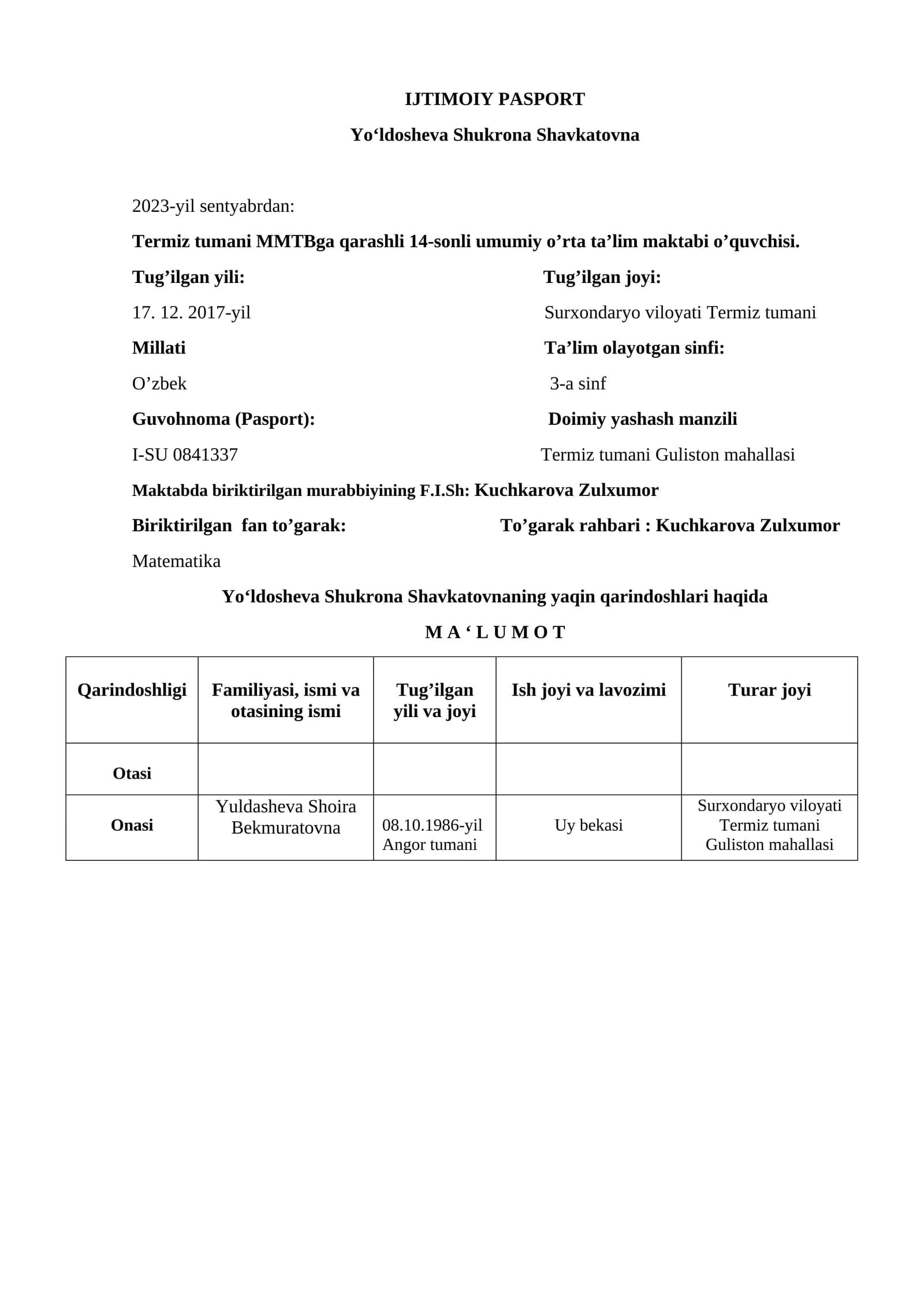 IJTIMOIY PASPORT