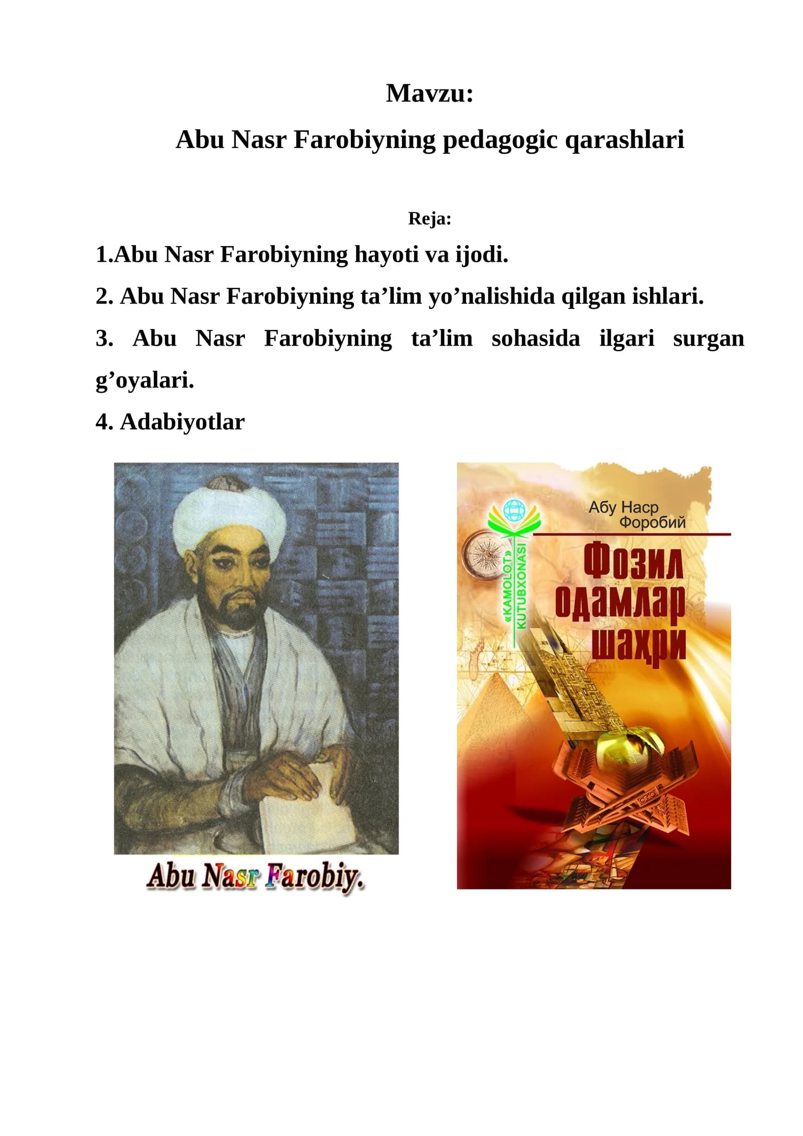 Abu Nasr Farobiyning pedagogic qarashlari