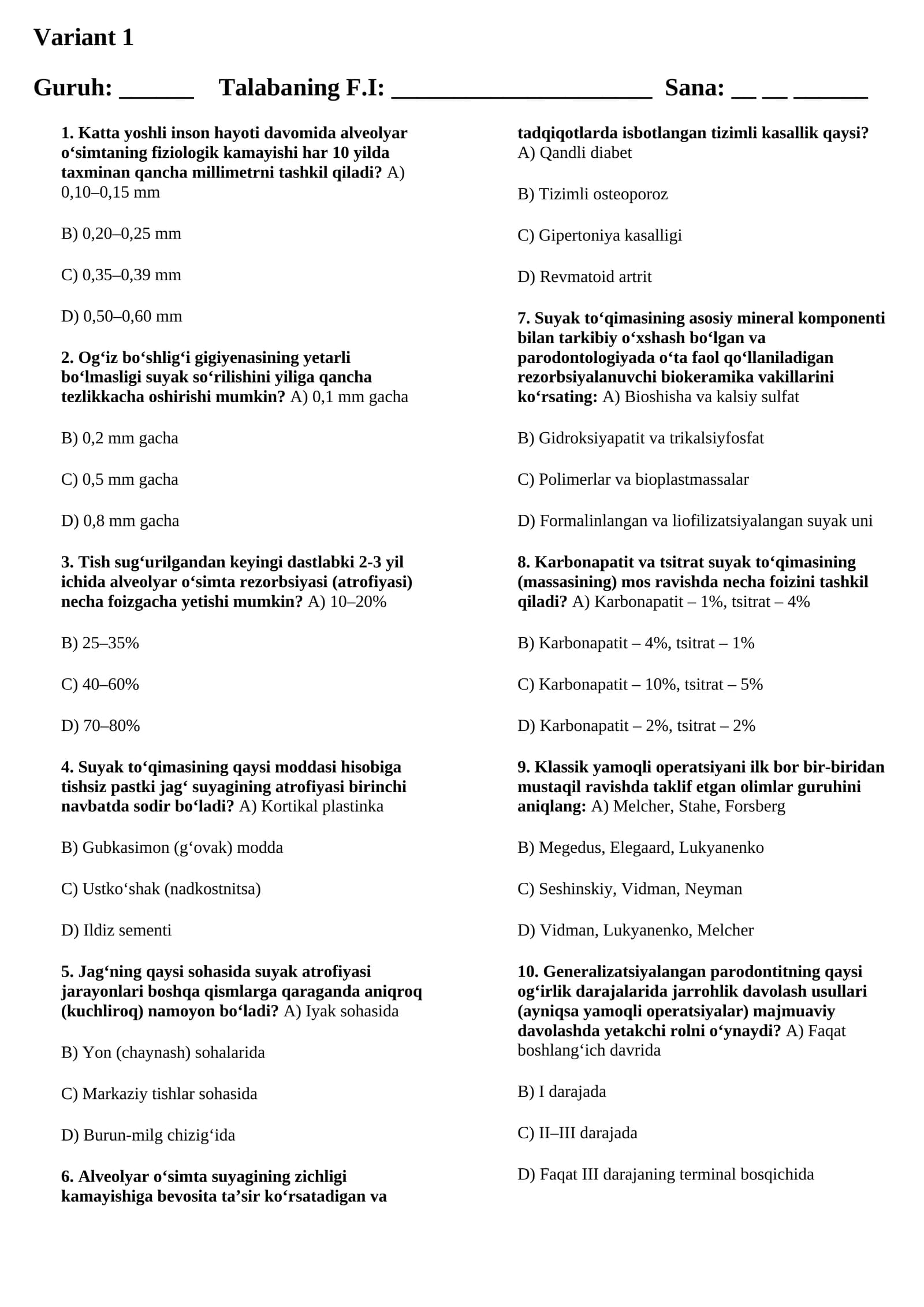 Paradontologiyadan test