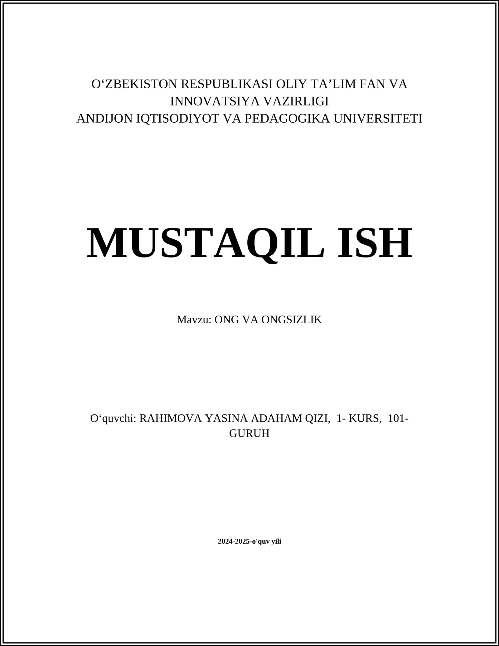 ONG VA ONGSIZLIK