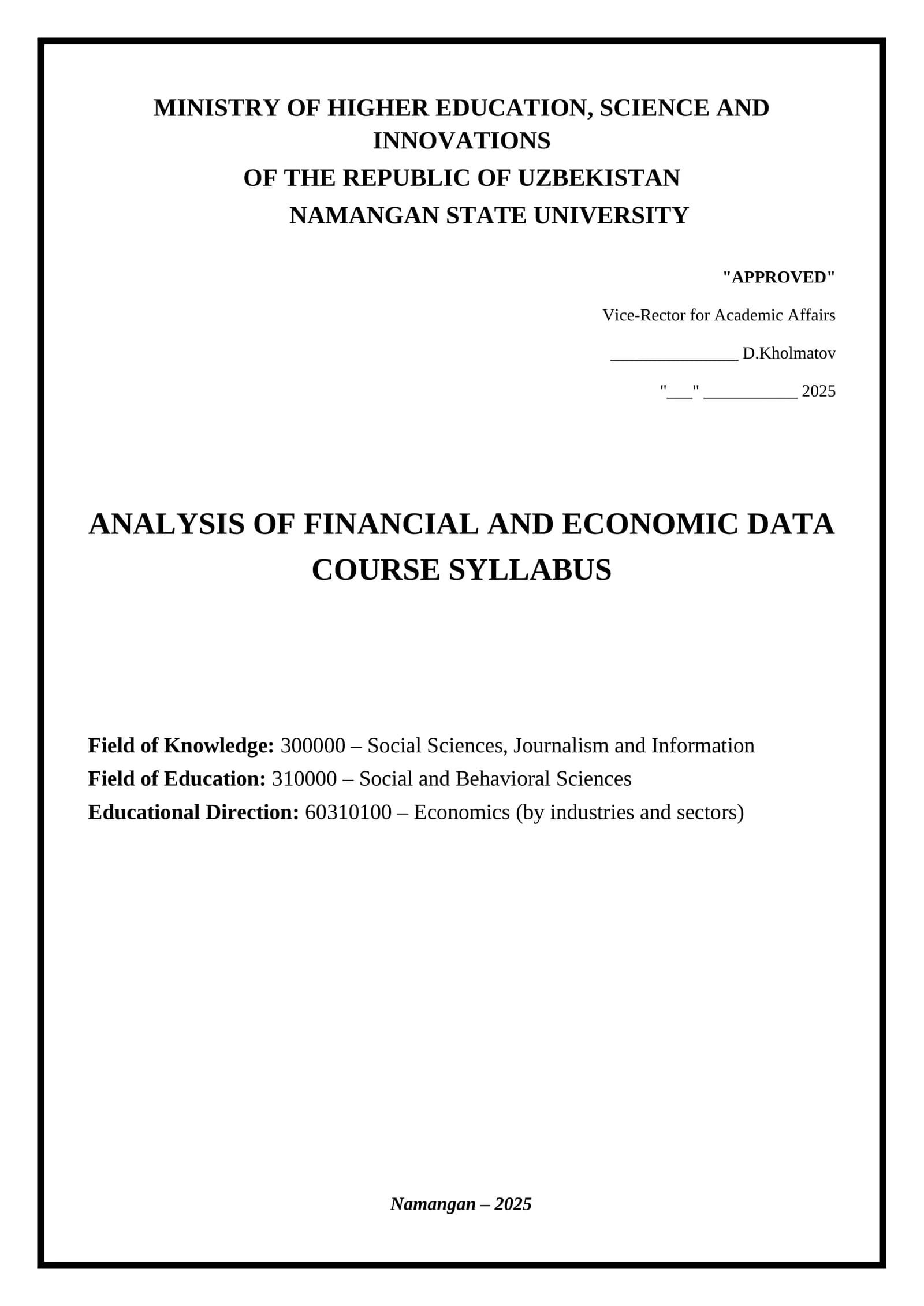 Analysis of Financial and Economic Data