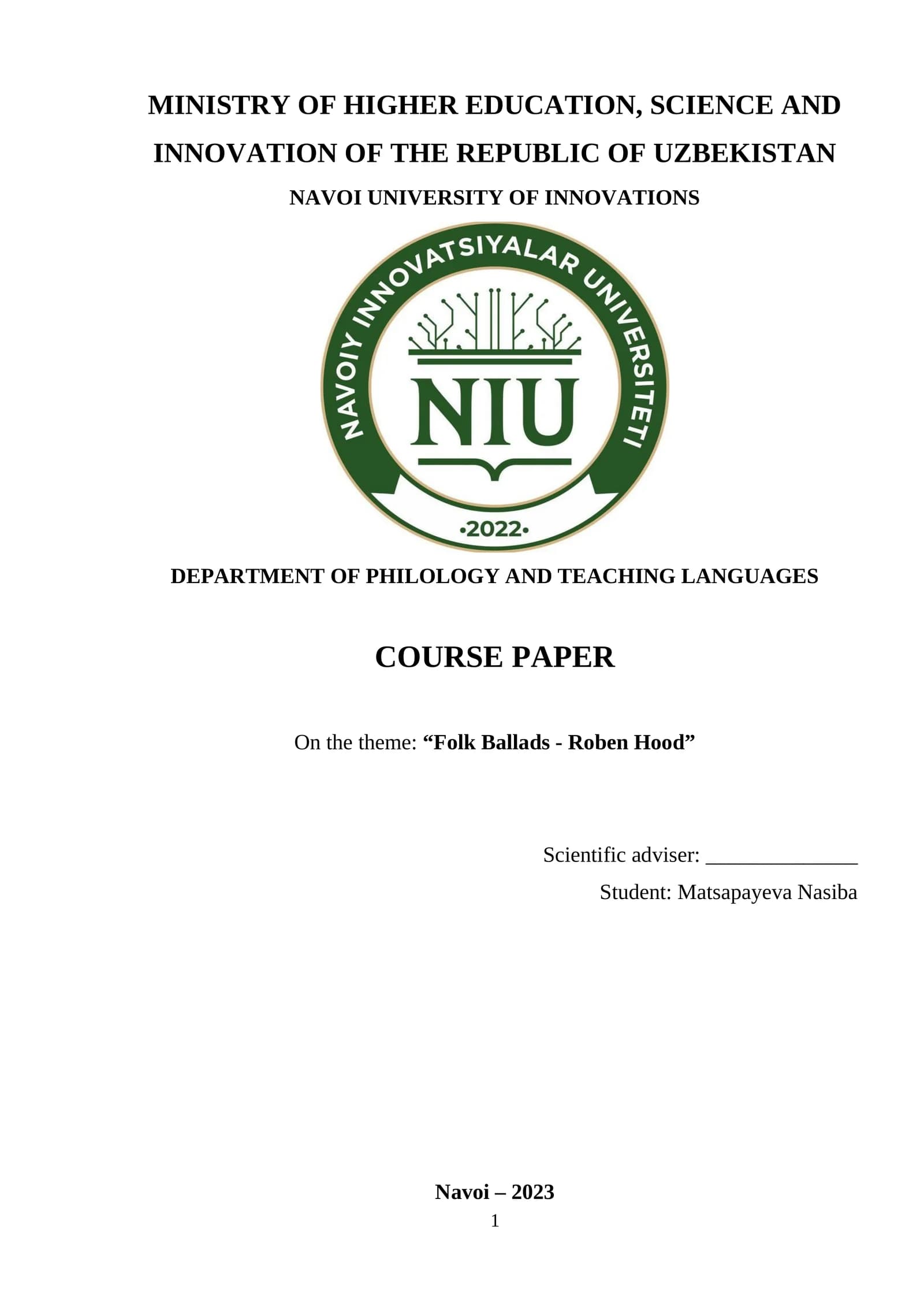 Navoi University Course Paper