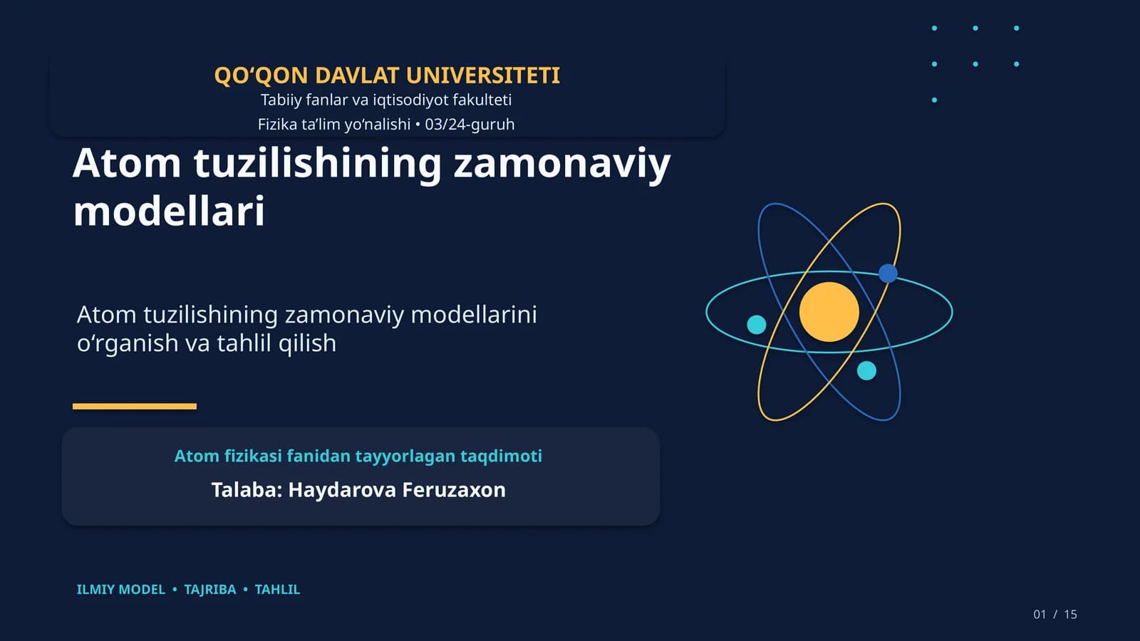 Atom tuzilishining zamonaviy modellari