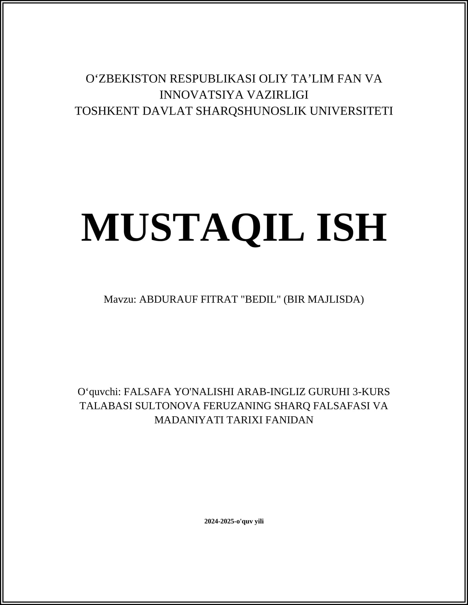 ABDURAUF FITRAT "BEDIL" (BIR MAJLISDA)