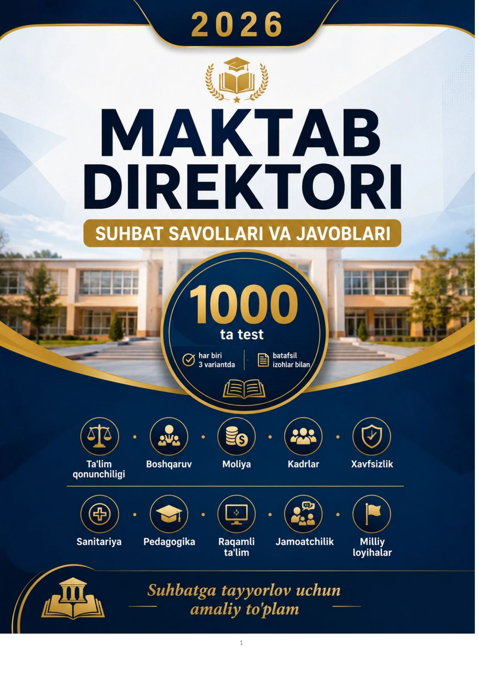 2026 MAKTAB DIREKTORI SUHBAT SAVOLLARI VA JAVOBLARI. TESTLAR BILAN