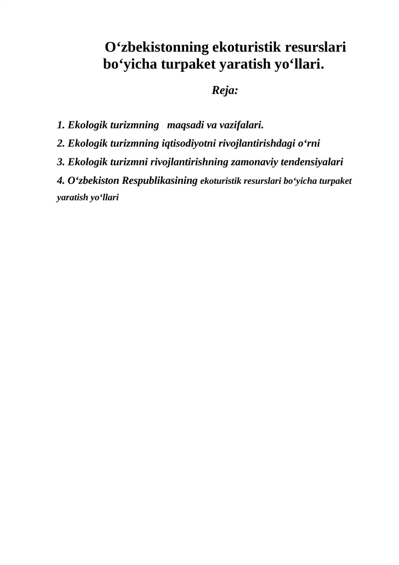 Ekolog maqsad va vazifalar