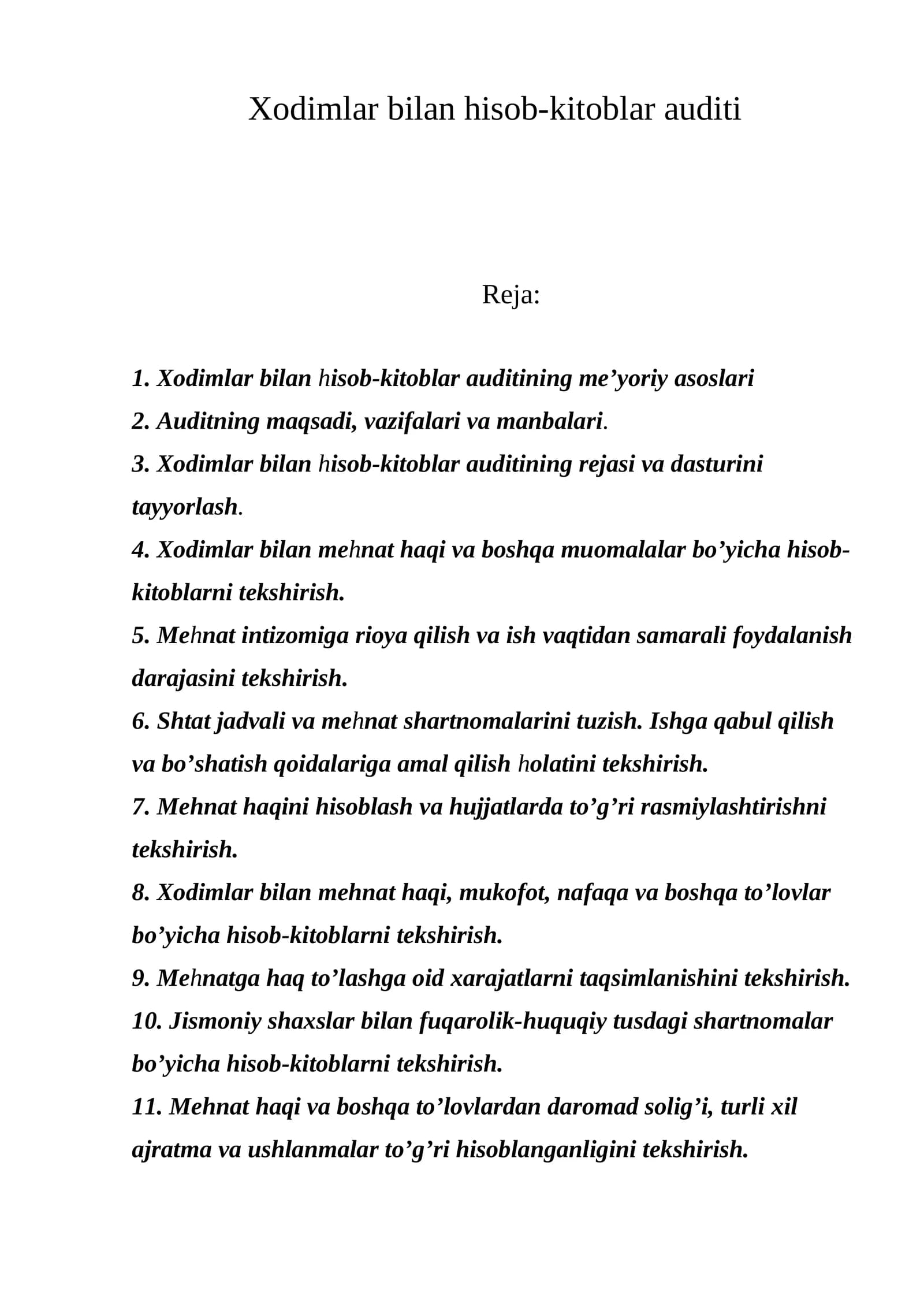 Хodimlar bilan hisob-kitoblar auditi