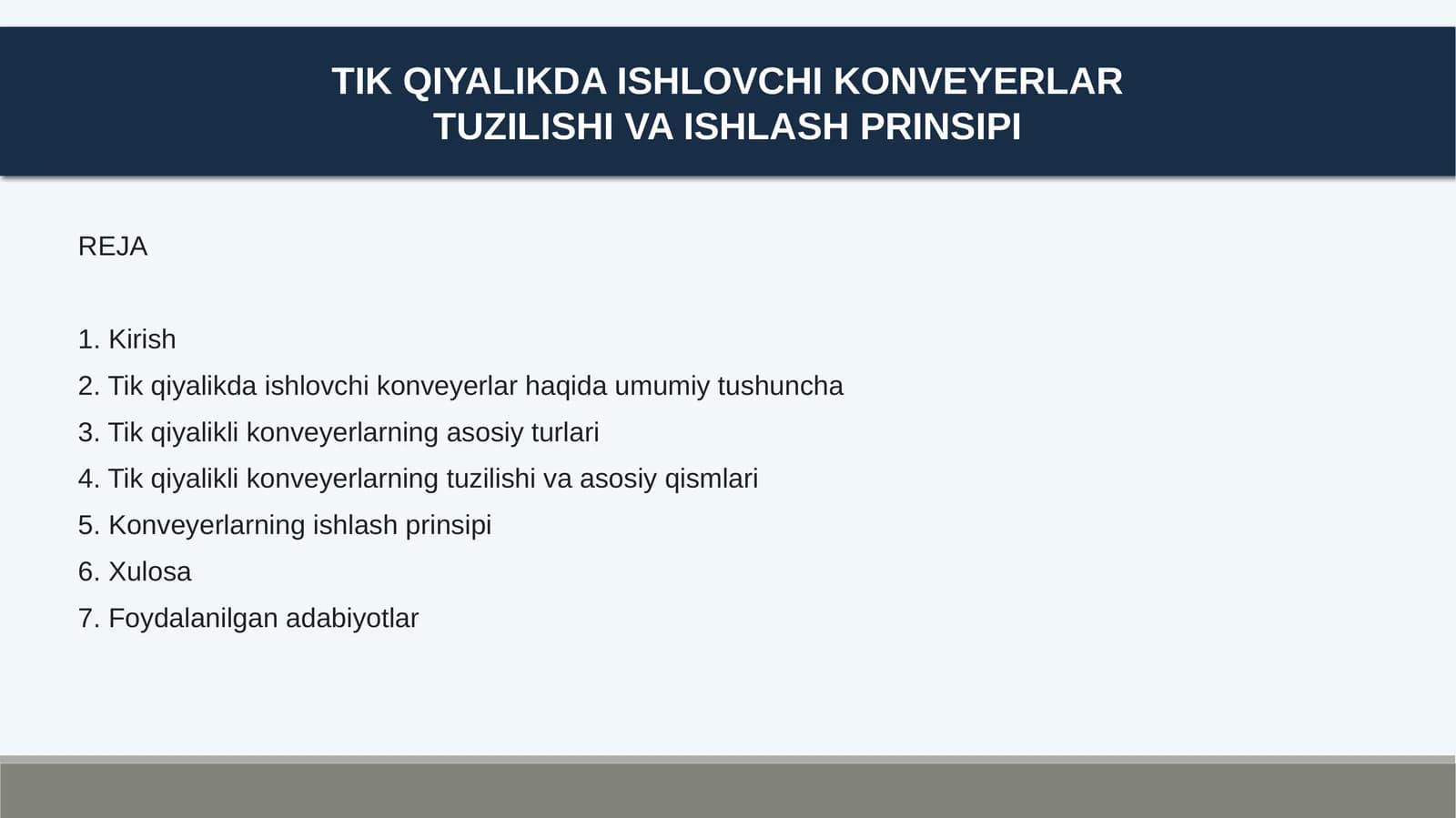 Tik Qiyalikda Ishlovchi Konveyerlartuzilishi va Ishlash Prinsi