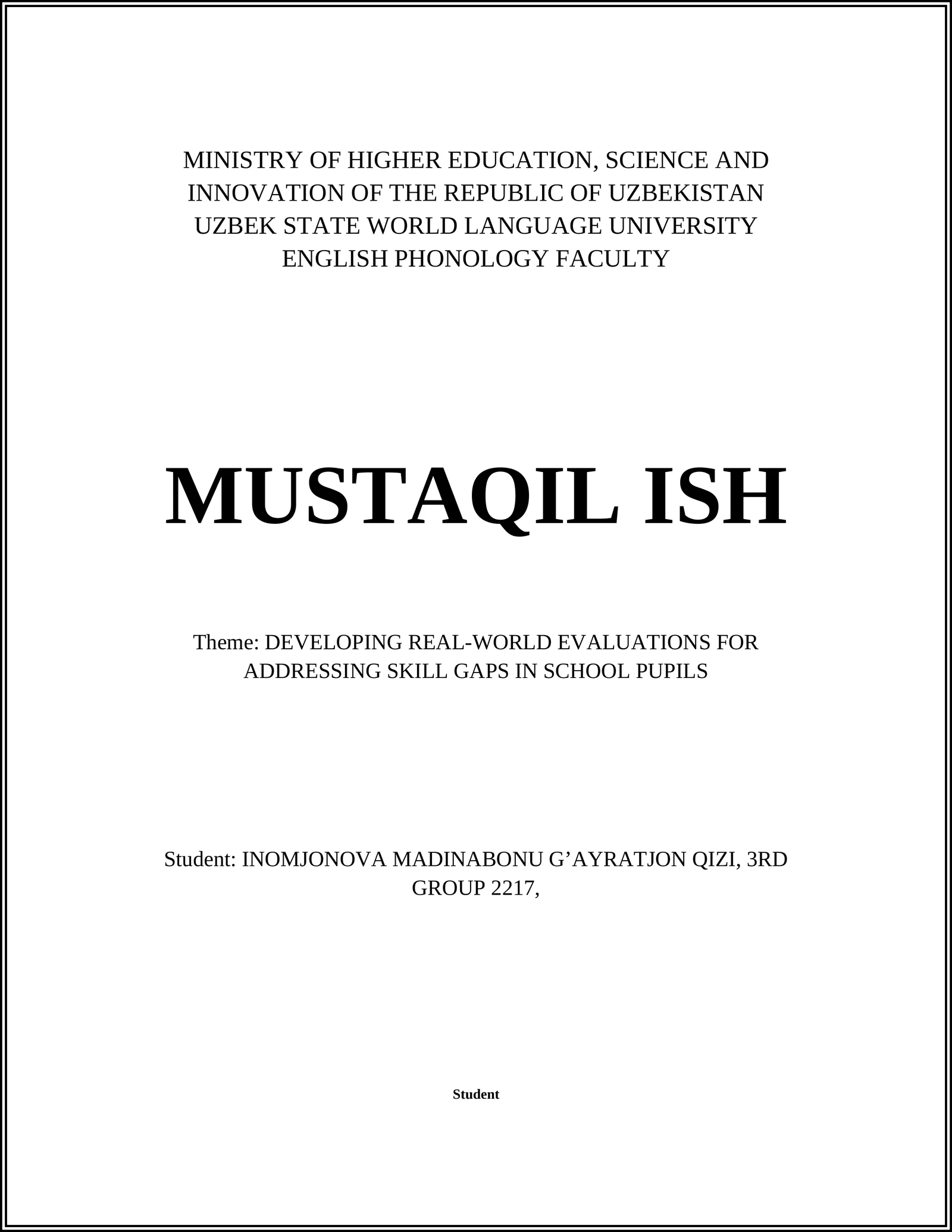 MUSTAQIL ISH: DEVELOPING REAL-WORLD EVALUATIONS