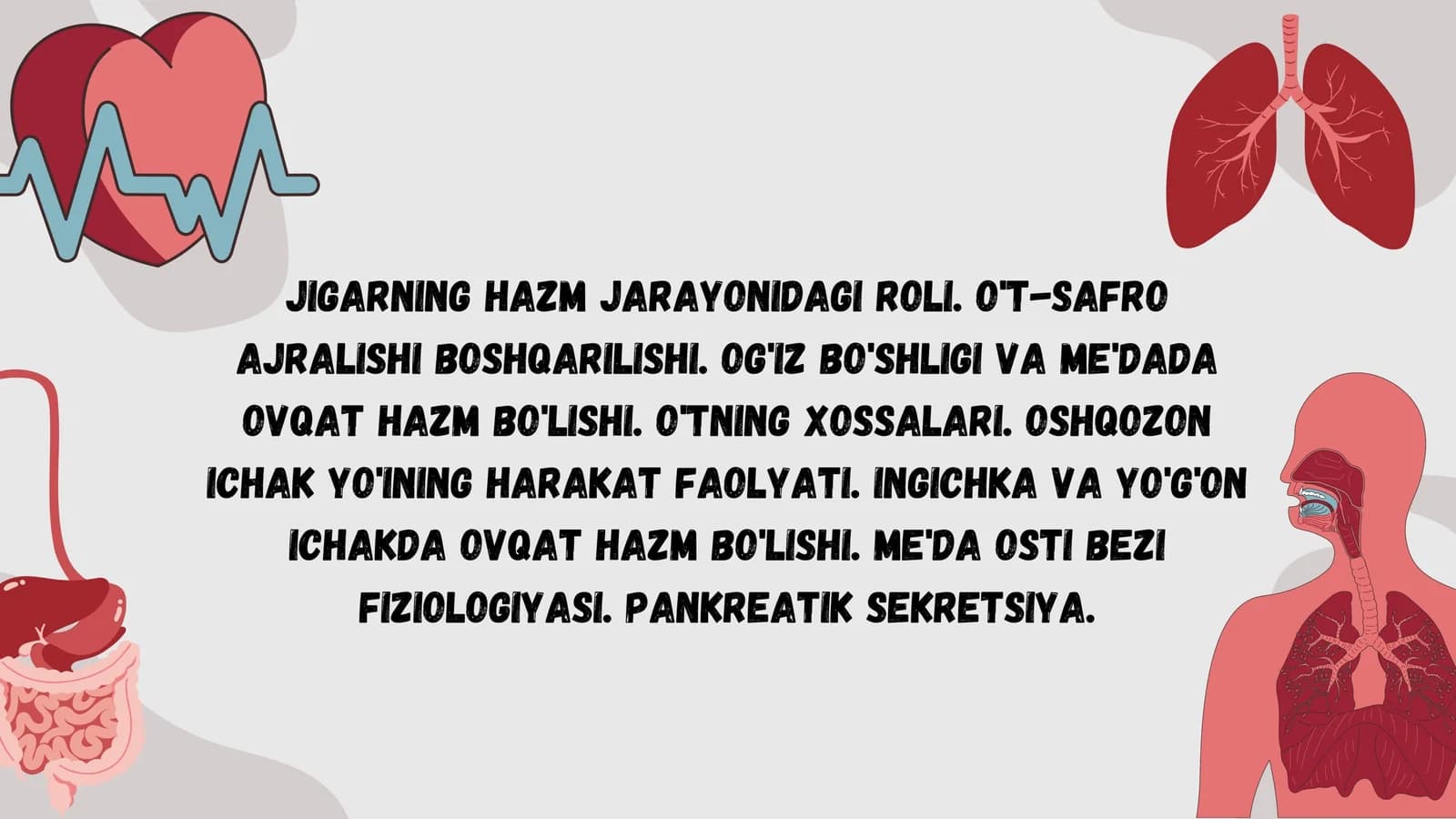 JIGARNING HAZM JARAYONIDAGI ROLI. OT-SAFRO AJRALISHI BOSHQARILISHI. OGʻIZ BO'SHLIGI VA ME'DADA OVQAT