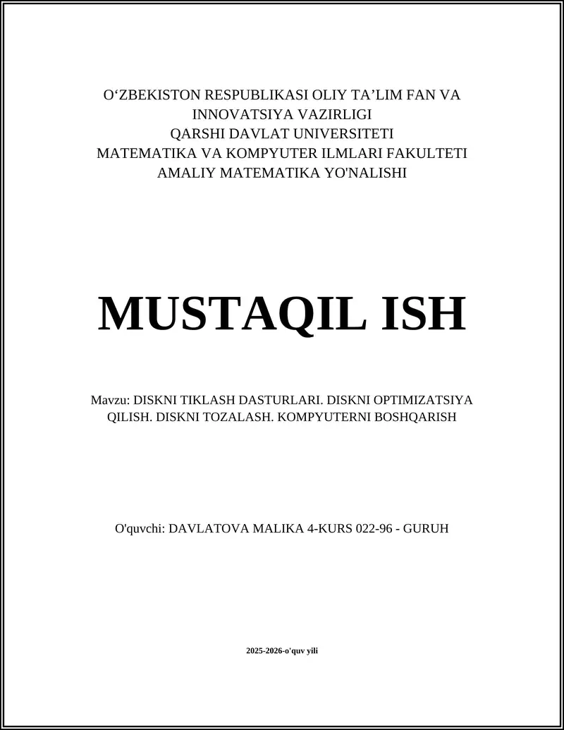 DISKNI TIKLASH DASTURLARI