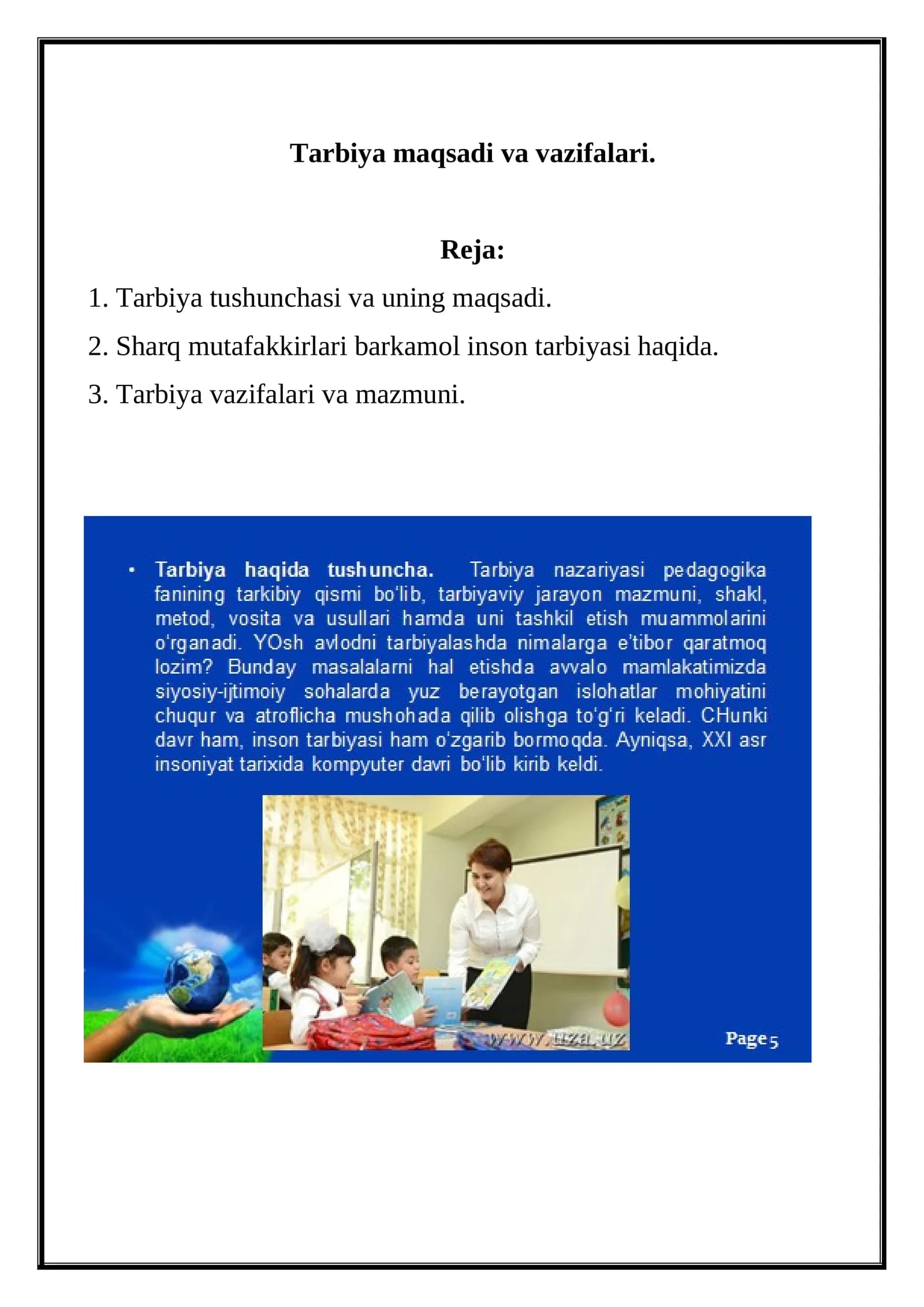 Tarbiya maqsadi va vazifalari